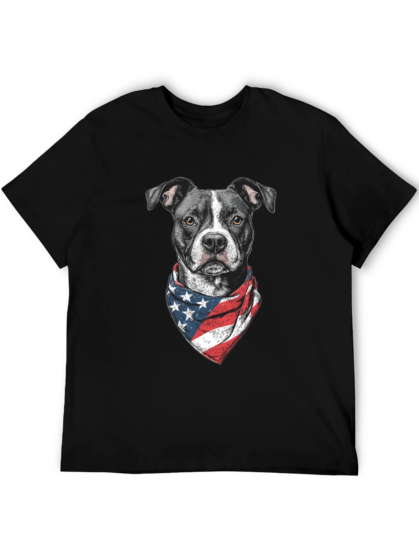 Camiseta Negra con Diseño de Pitbull Patriótico