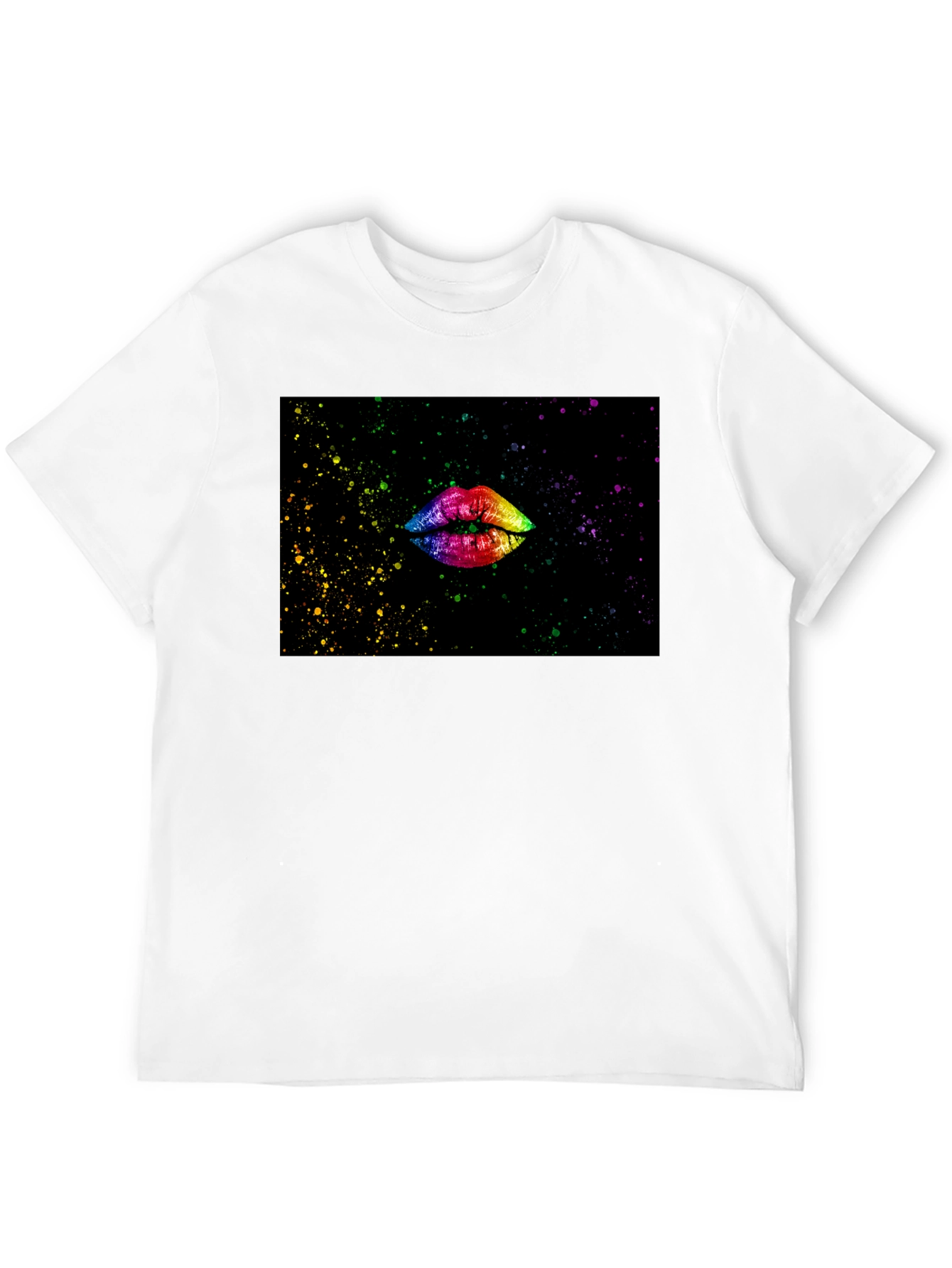 Camiseta Negra Estampado Labios Arcoíris