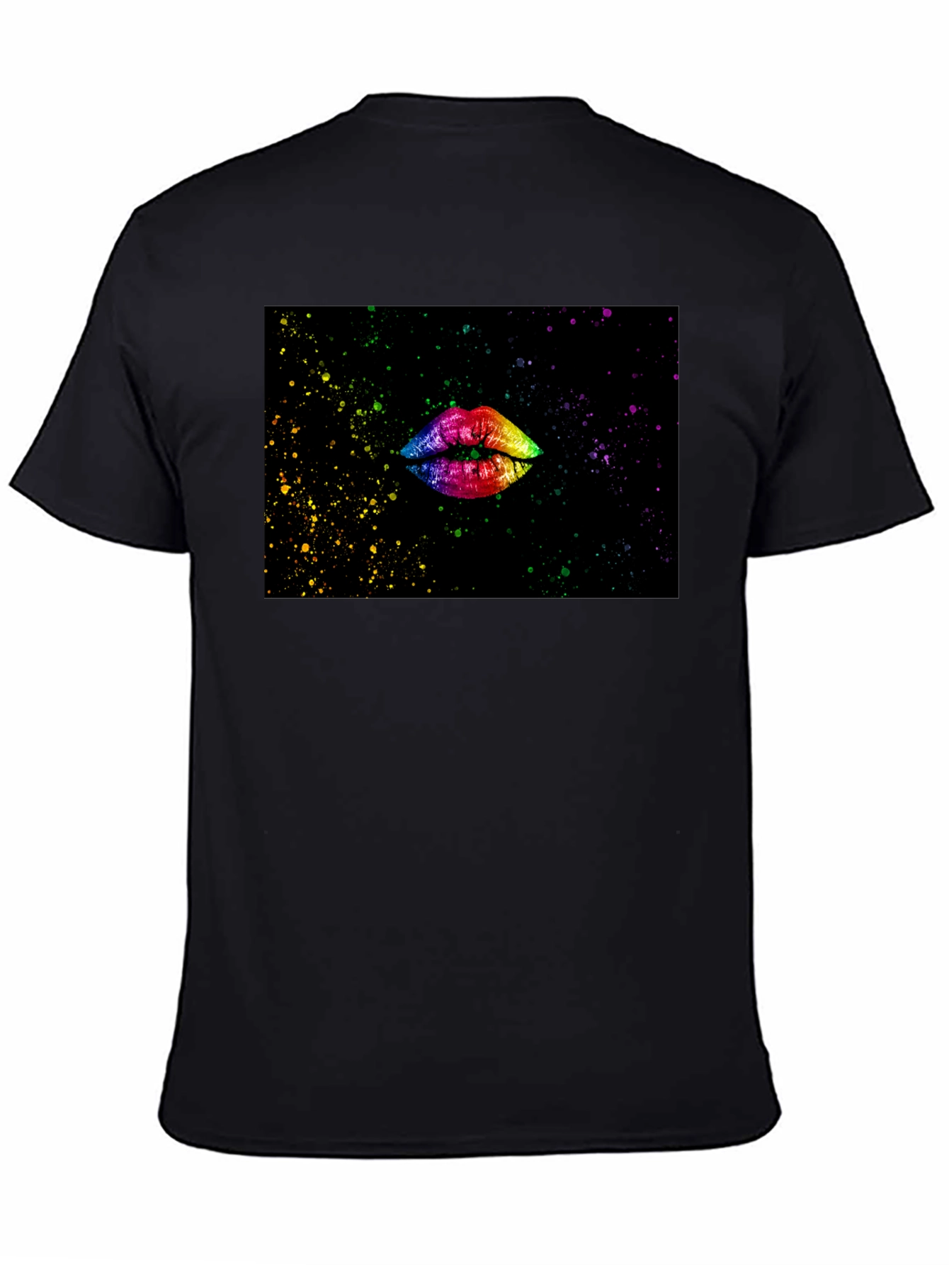 Camiseta Negra Estampado Labios Arcoíris