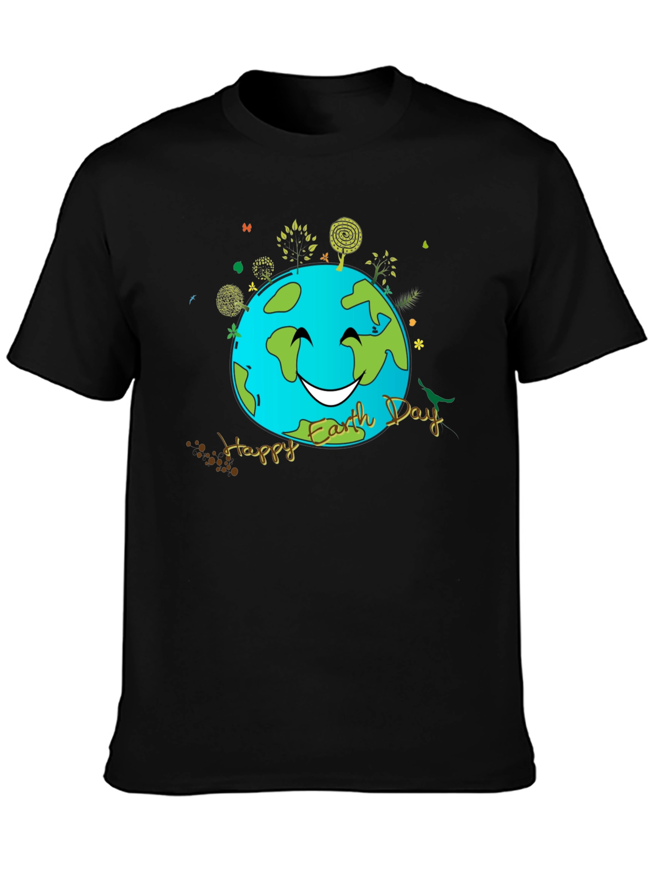 Camiseta Negra Día de la Tierra con Diseño Sonriente