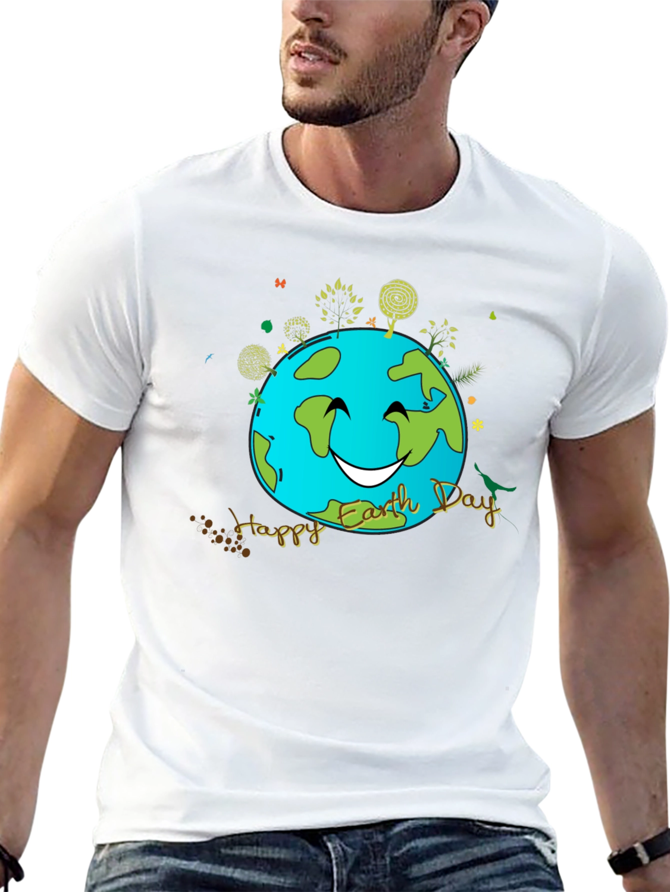 Camiseta Negra Día de la Tierra con Diseño Sonriente