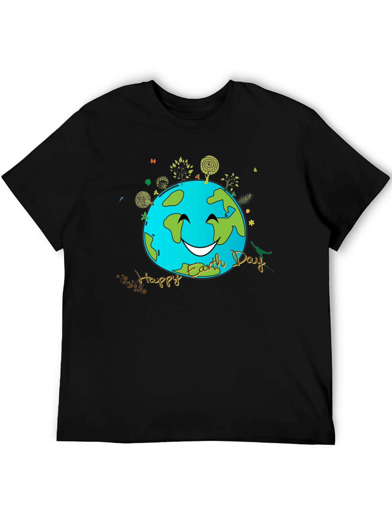 Camiseta Negra Día de la Tierra con Diseño Sonriente
