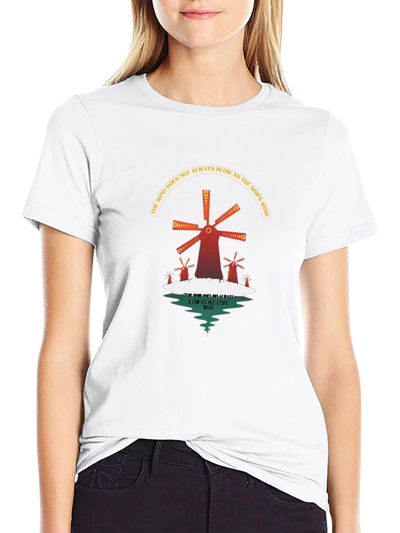 Camiseta Negra con Diseño de Molinos y Reflexión