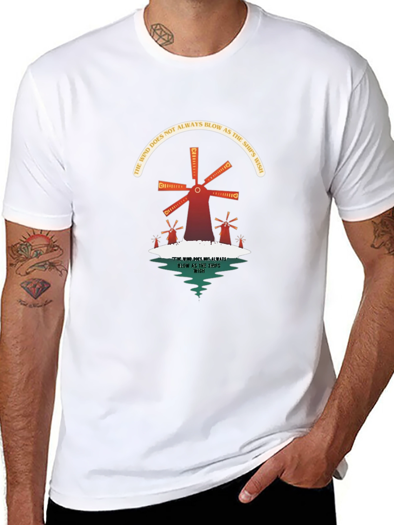 Camiseta Negra con Diseño de Molinos y Reflexión