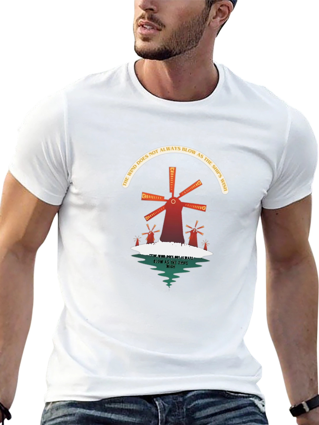 Camiseta Negra con Diseño de Molinos y Reflexión