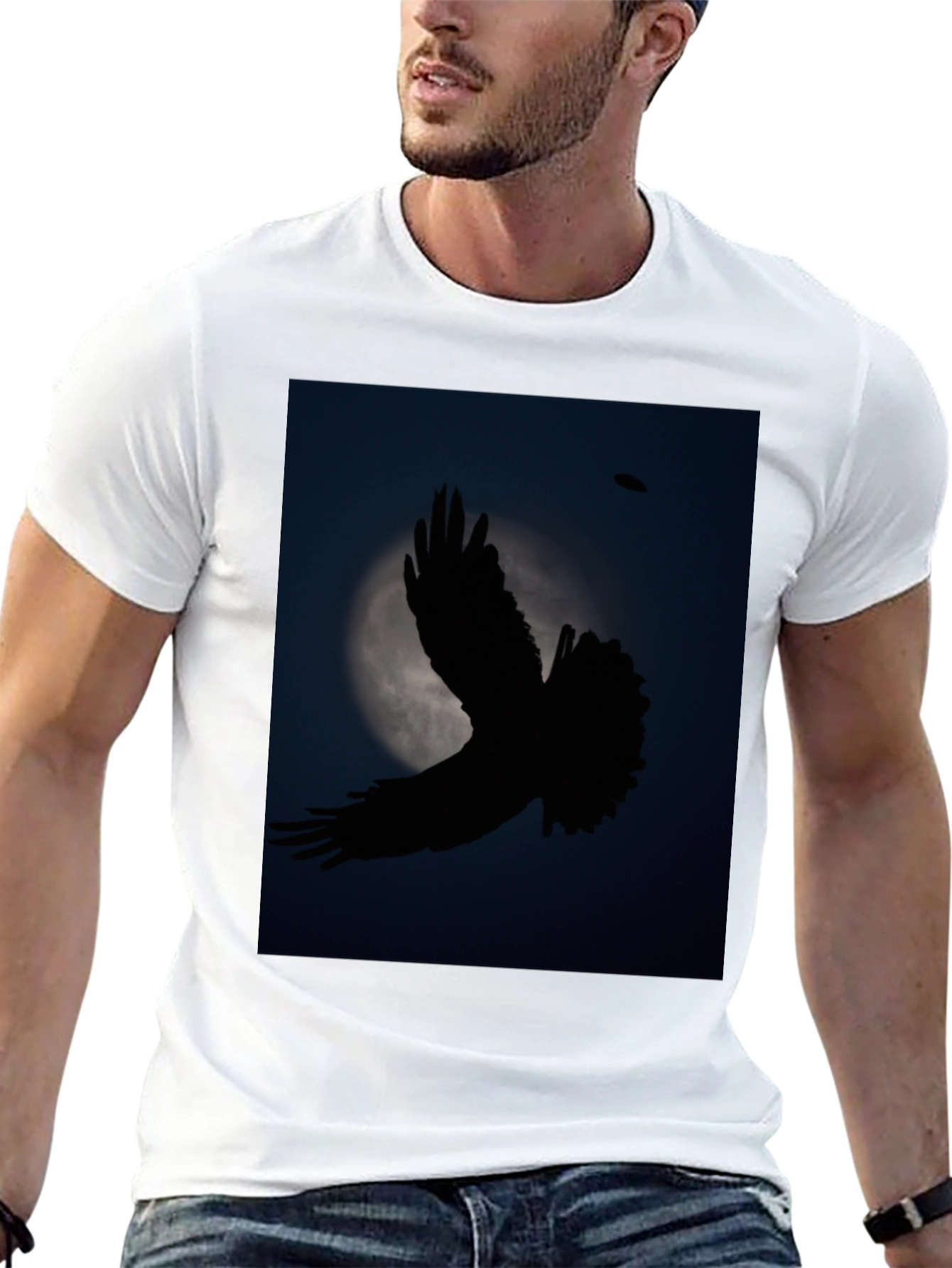 Camiseta Negra con Diseño de Ave Nocturna