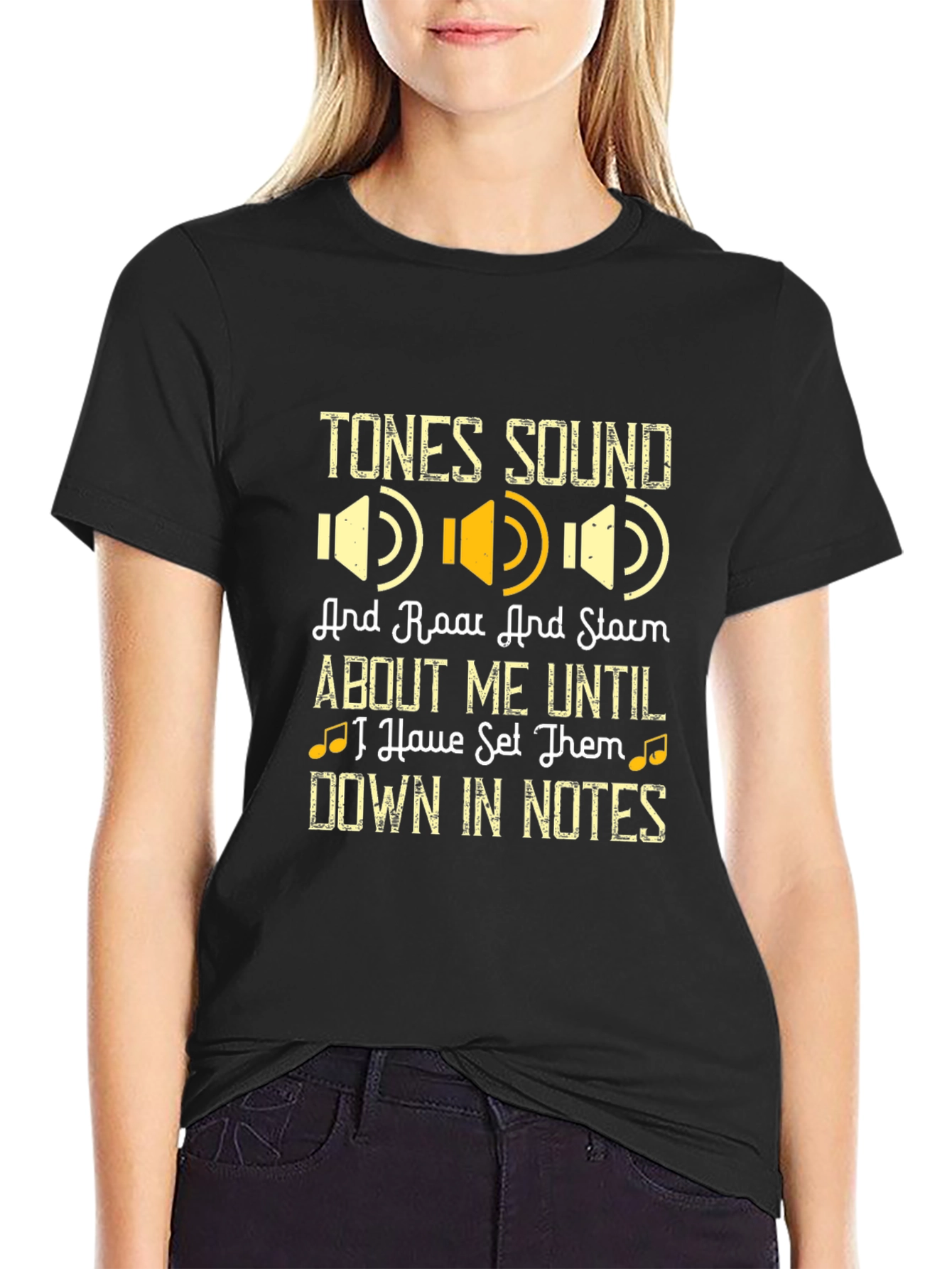 Camiseta Negra con Diseño de Música