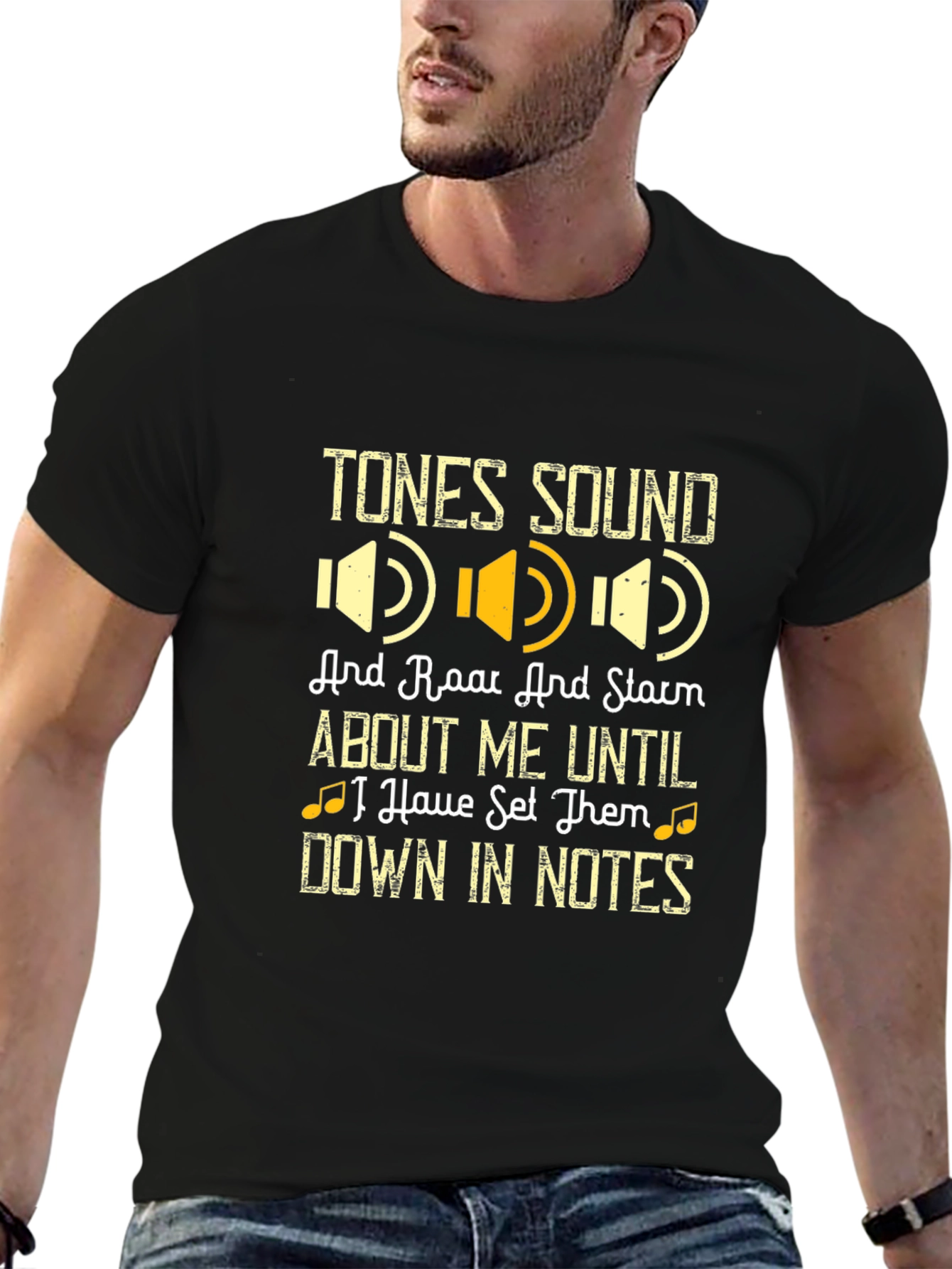 Camiseta Negra con Diseño de Música