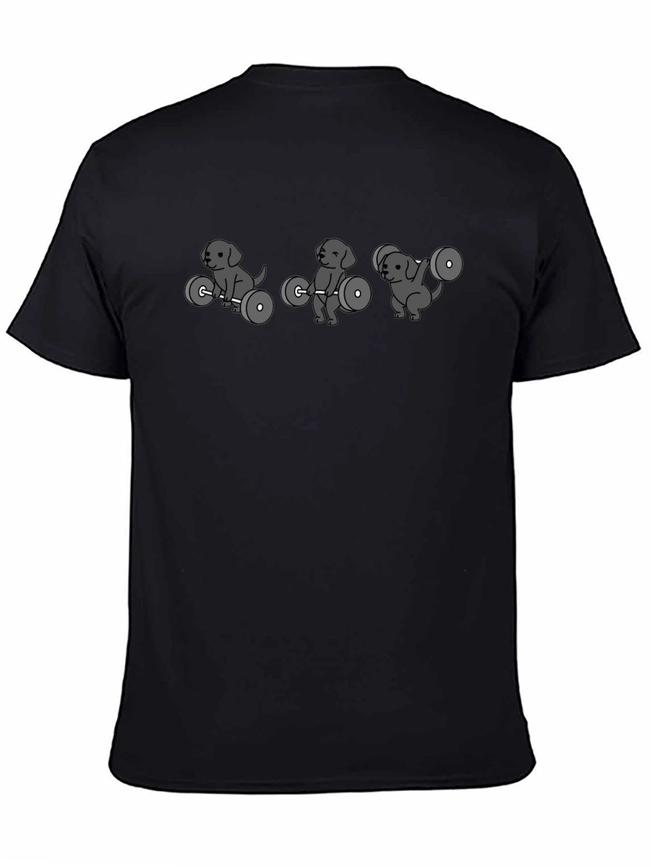 Camiseta Negra con Diseño de Perros Levantando Pesas