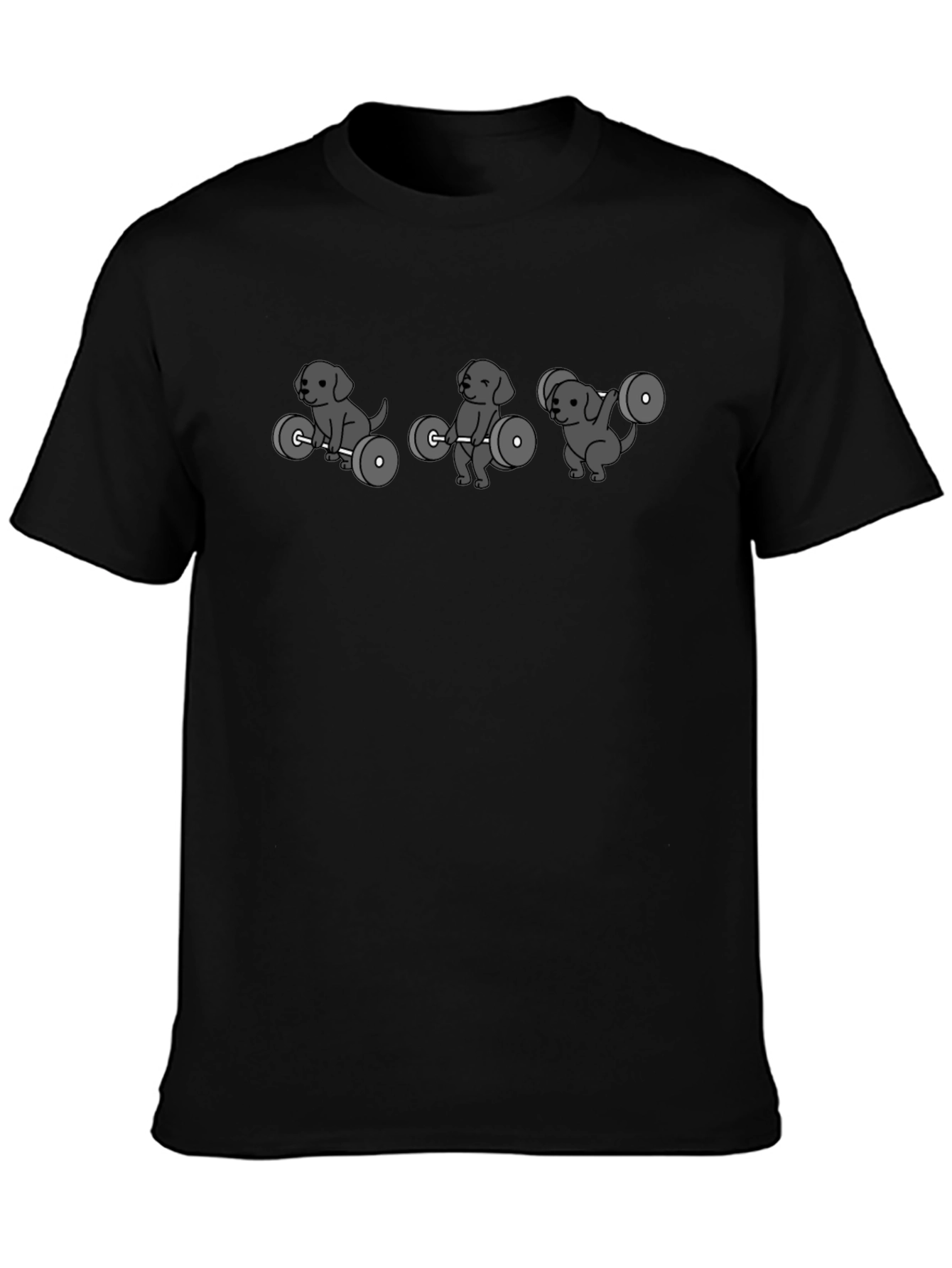 Camiseta Negra con Diseño de Perros Levantando Pesas