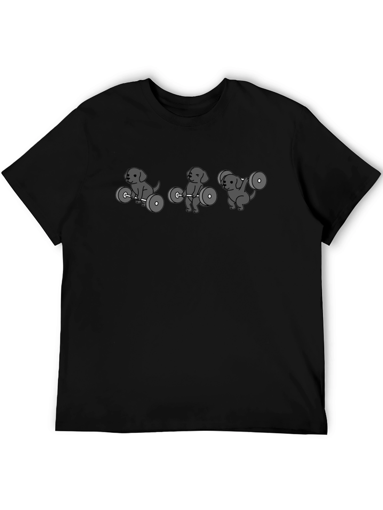Camiseta Negra con Diseño de Perros Levantando Pesas