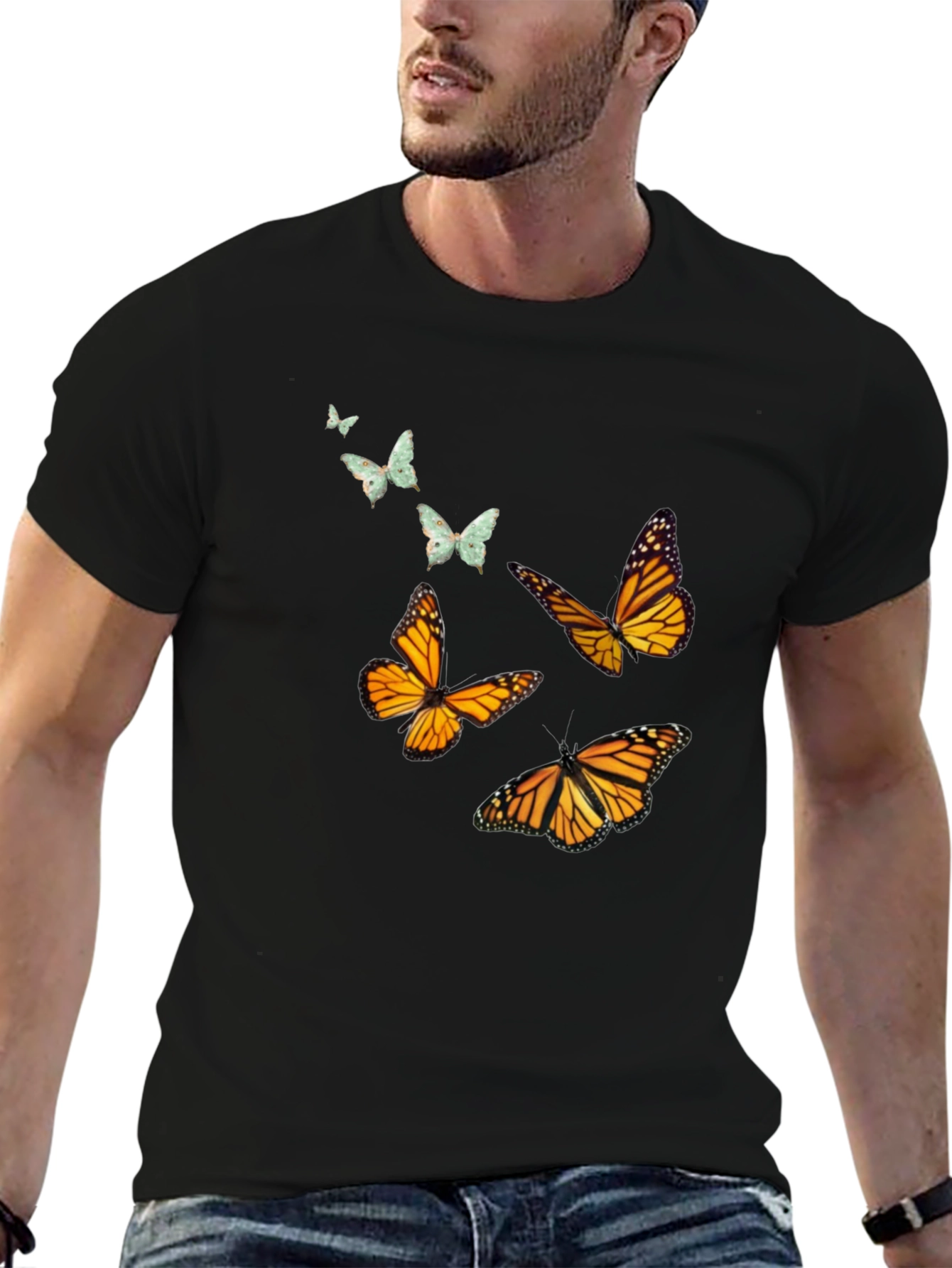 Camiseta Negra con Mariposas Monarca