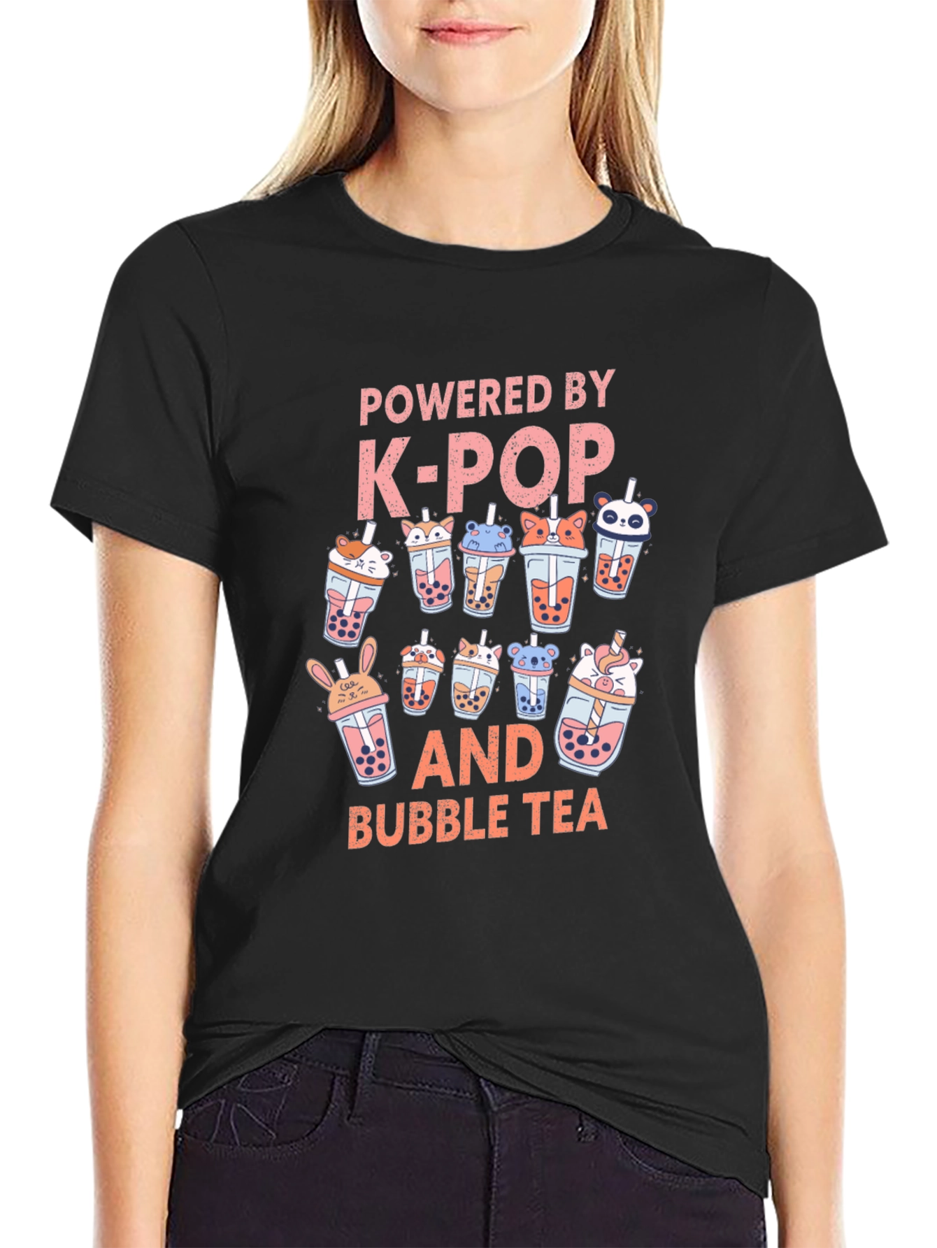 Camiseta Negra K-Pop y Bubble Tea