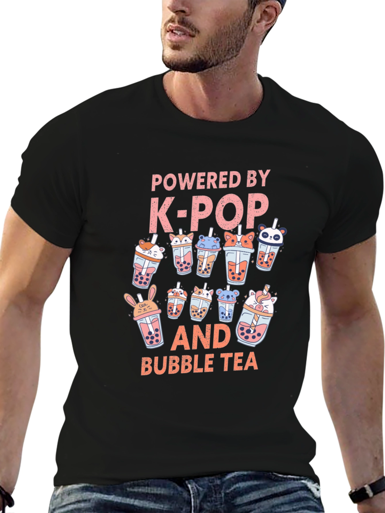 Camiseta Negra K-Pop y Bubble Tea