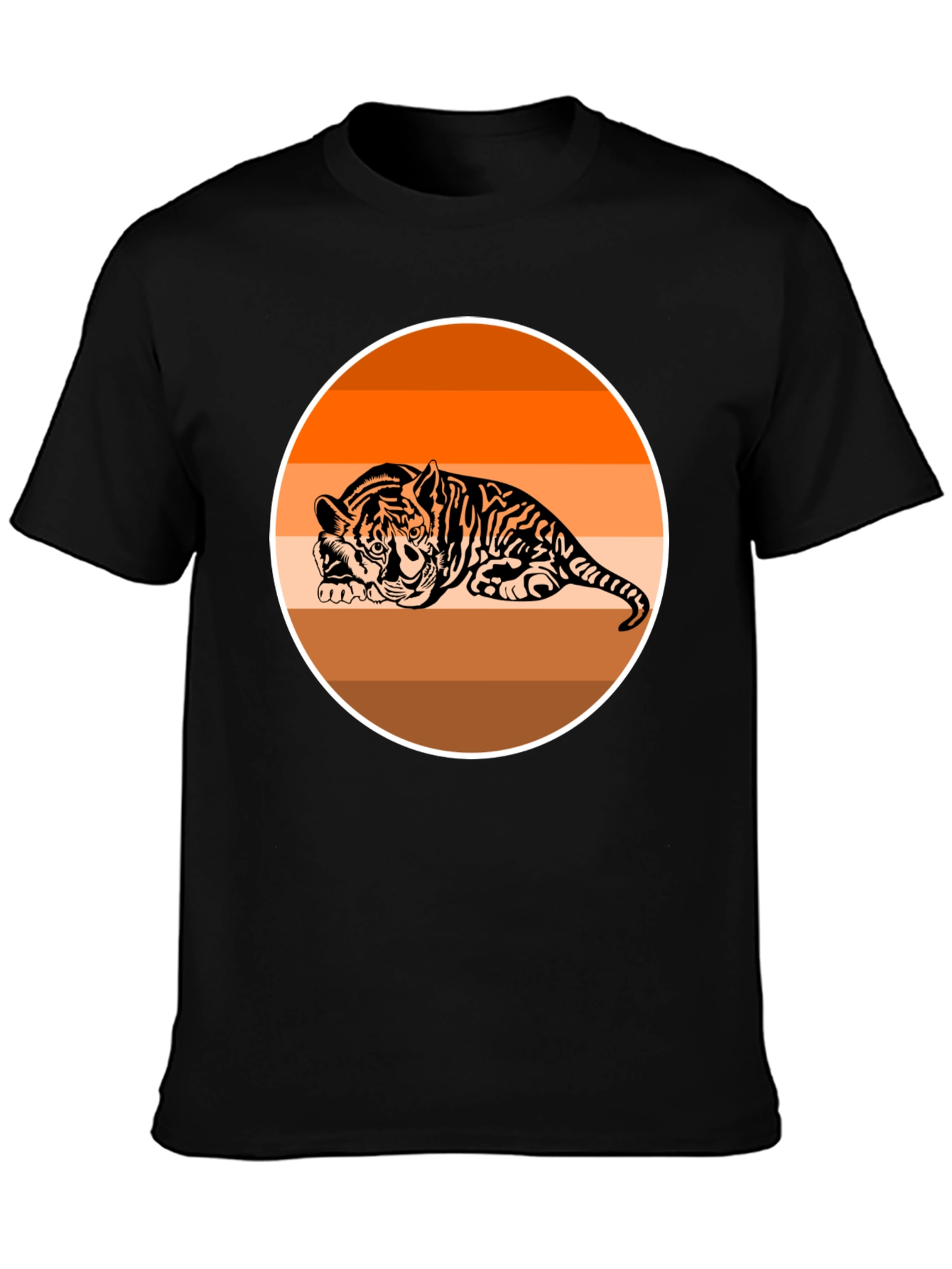 Camiseta Negra con Tigre Abstracto Naranja
