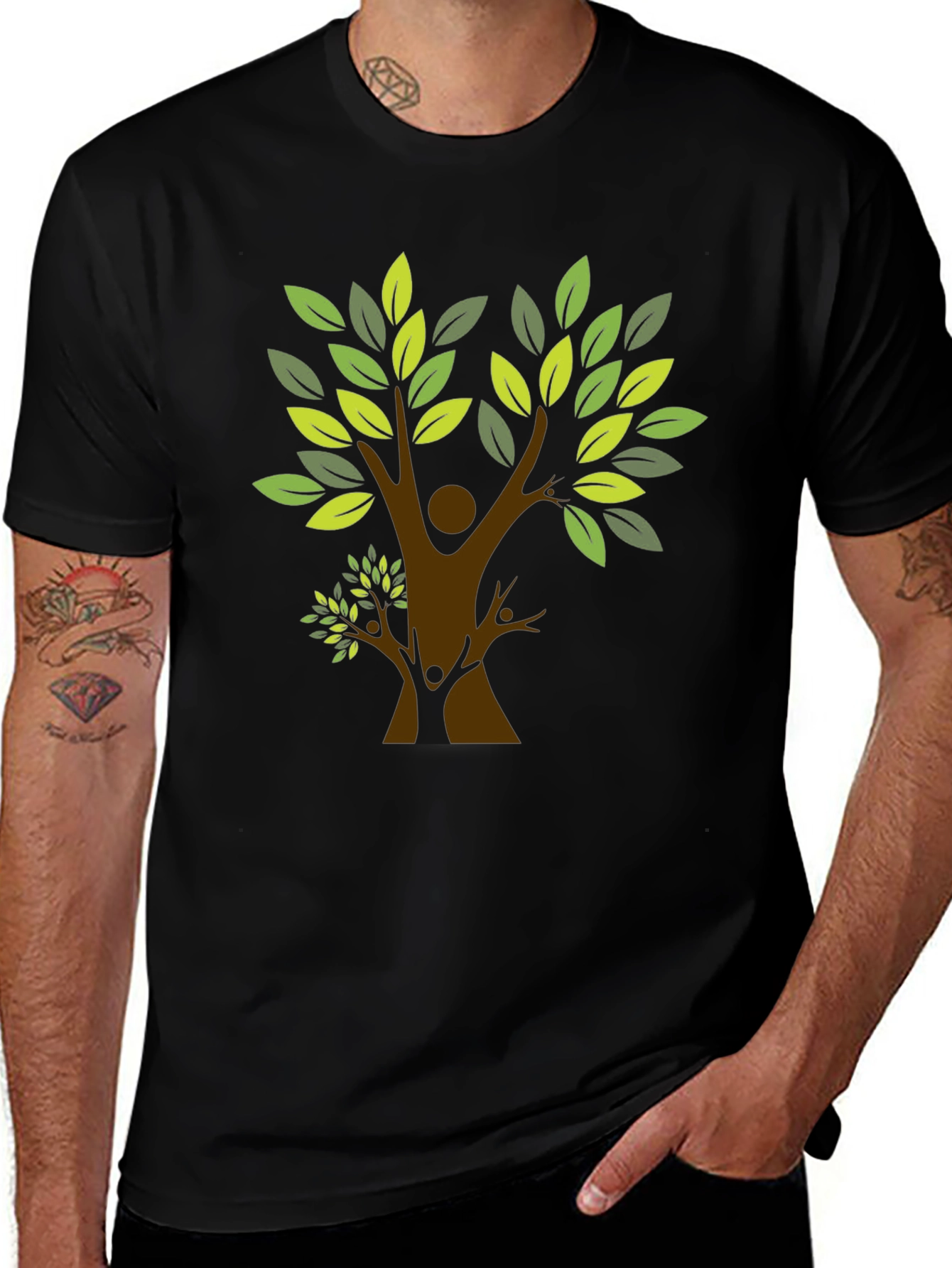 Camiseta Negra con Diseño de Árbol Familiar