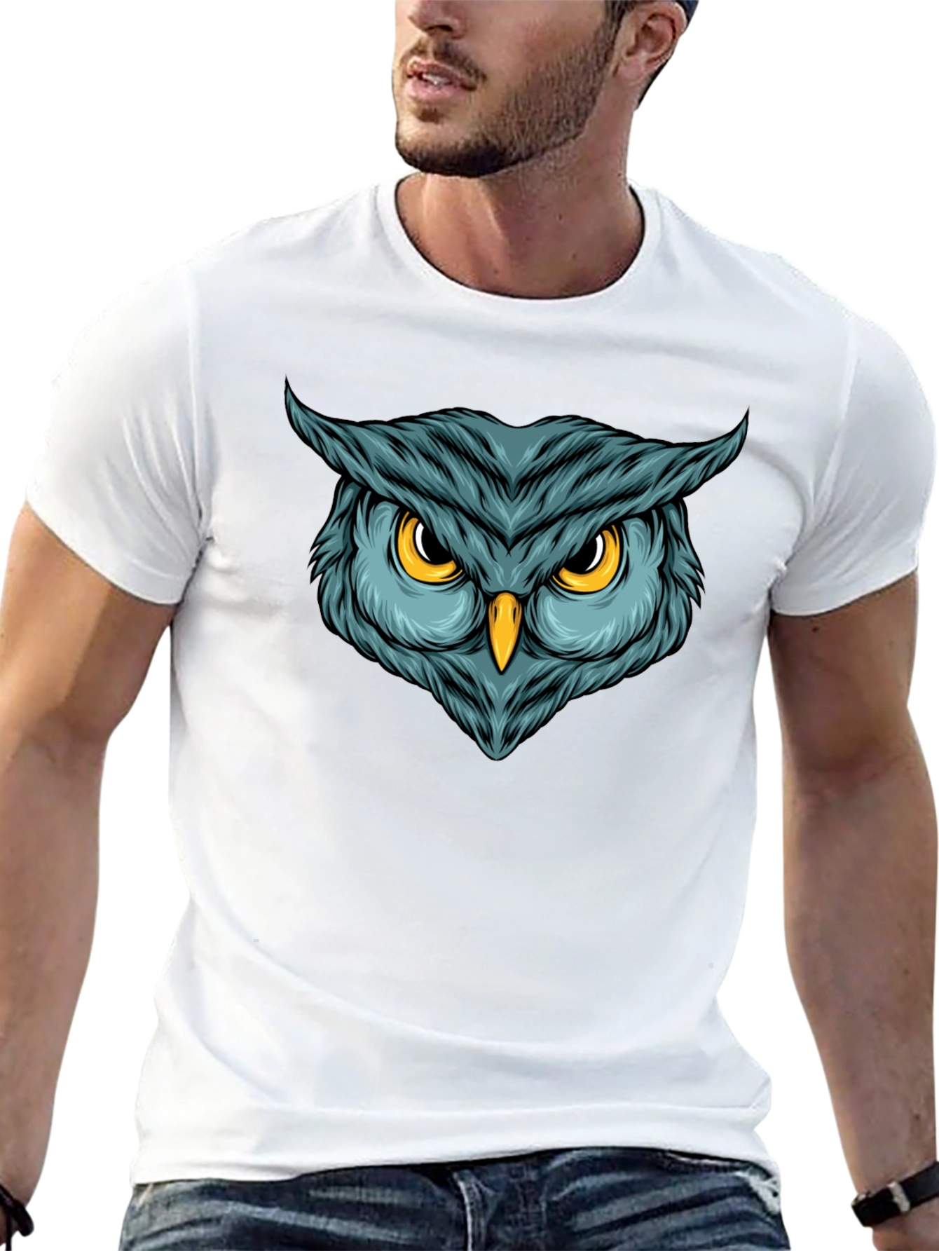 Camiseta Negra con Estampado de Búho Intenso