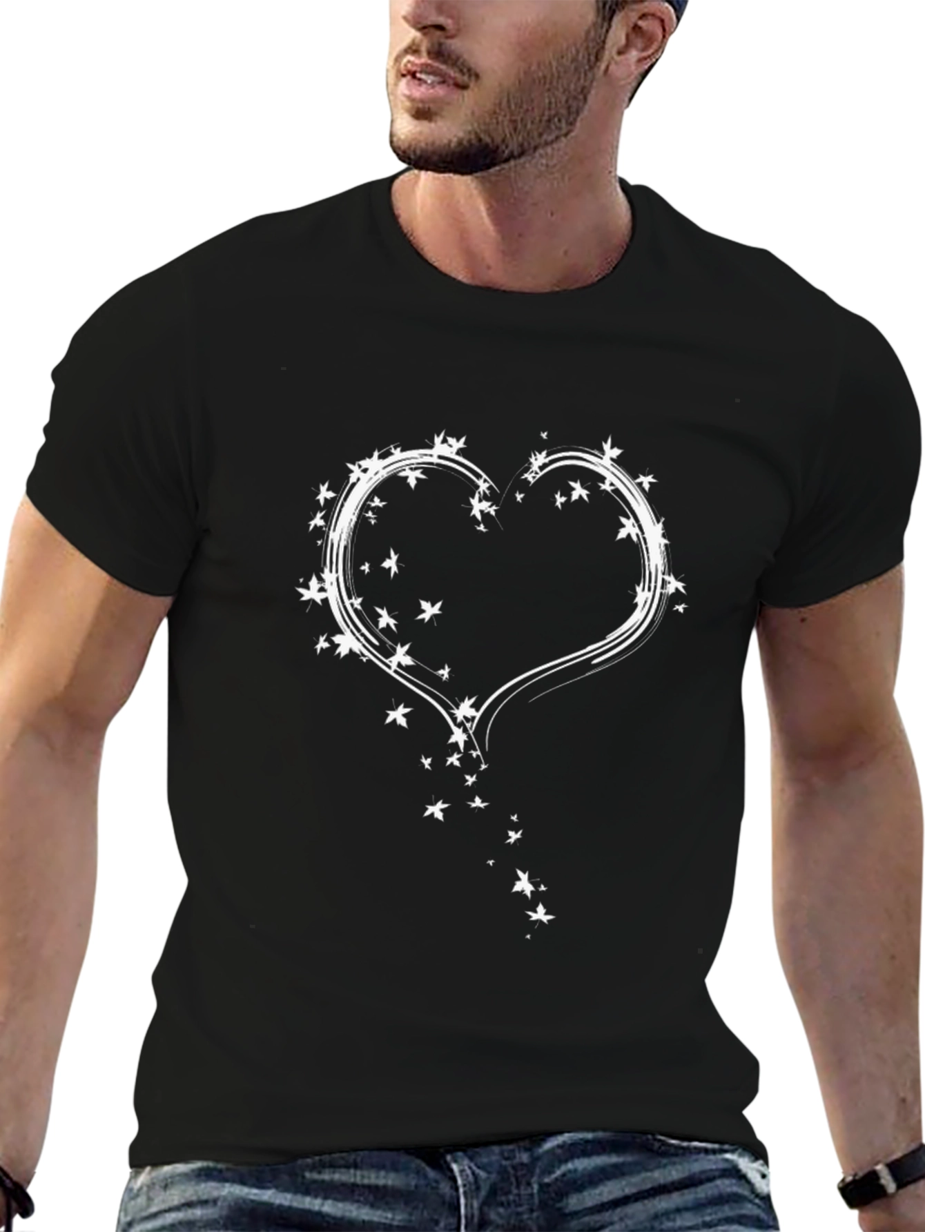 Camiseta Negra Corazón Estrellas