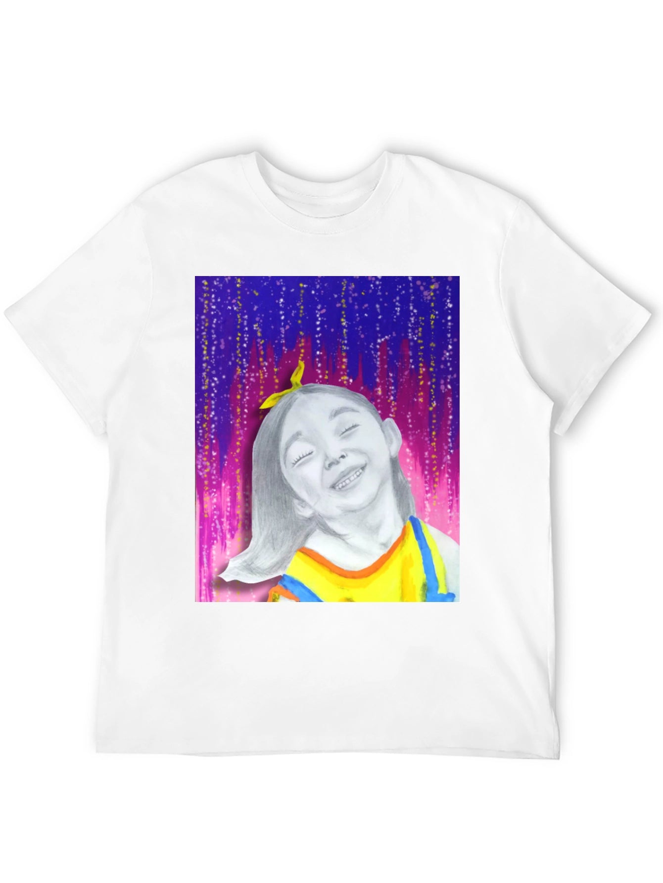 Camiseta Negra con Diseño Artístico de Niña Feliz