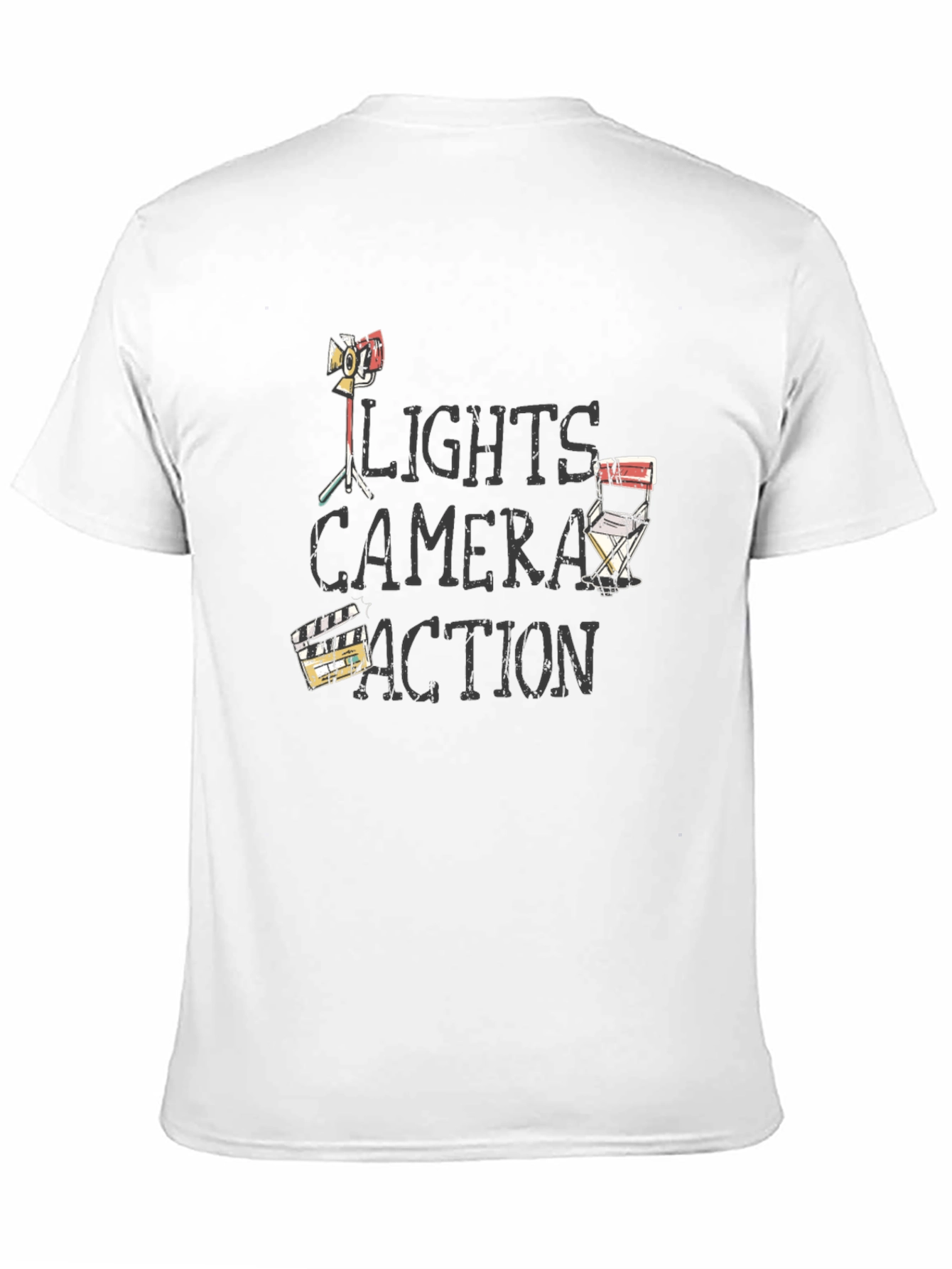 Camiseta Negra Luces Cámara Acción para Amantes del Cine