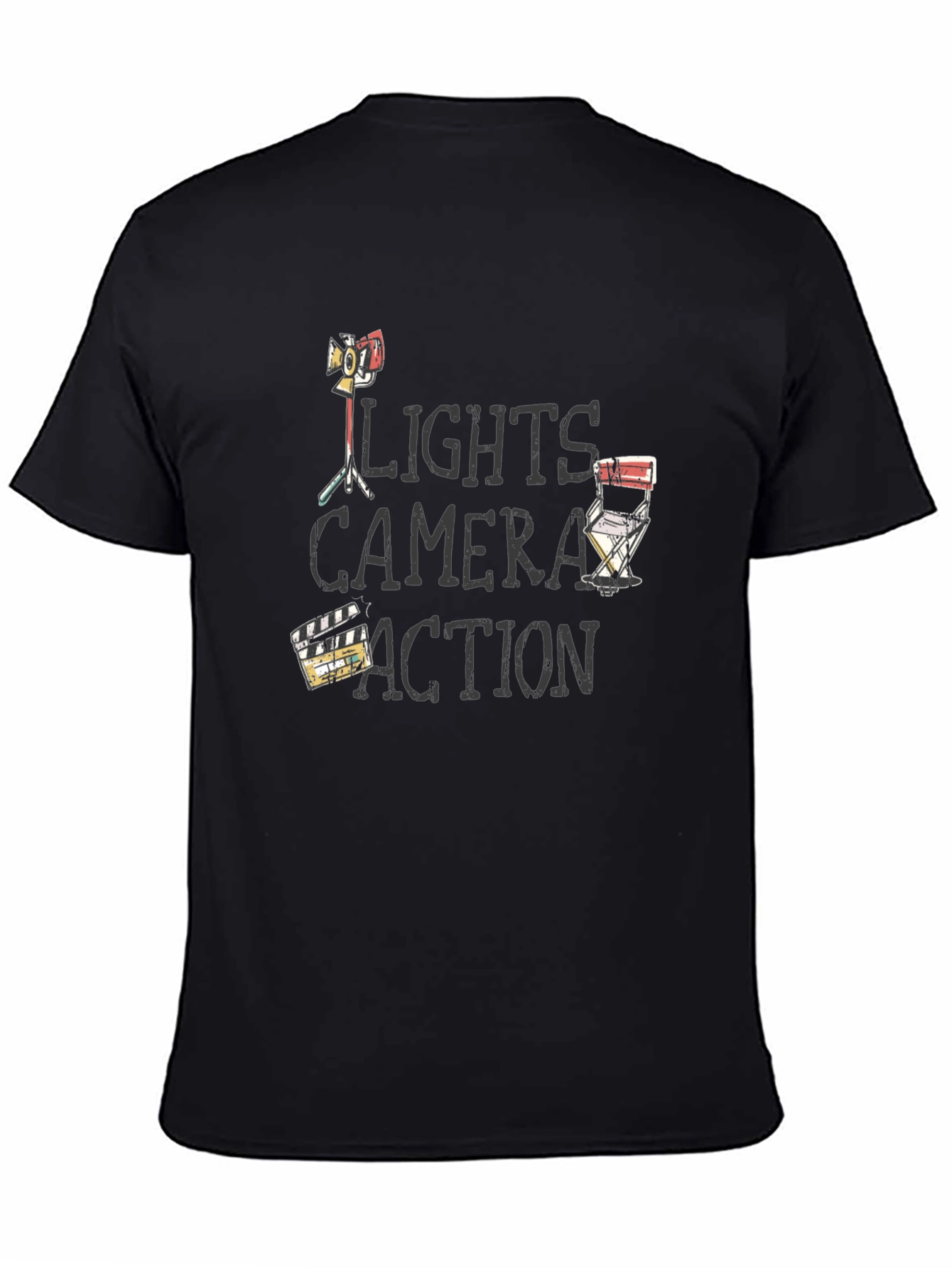 Camiseta Negra Luces Cámara Acción para Amantes del Cine