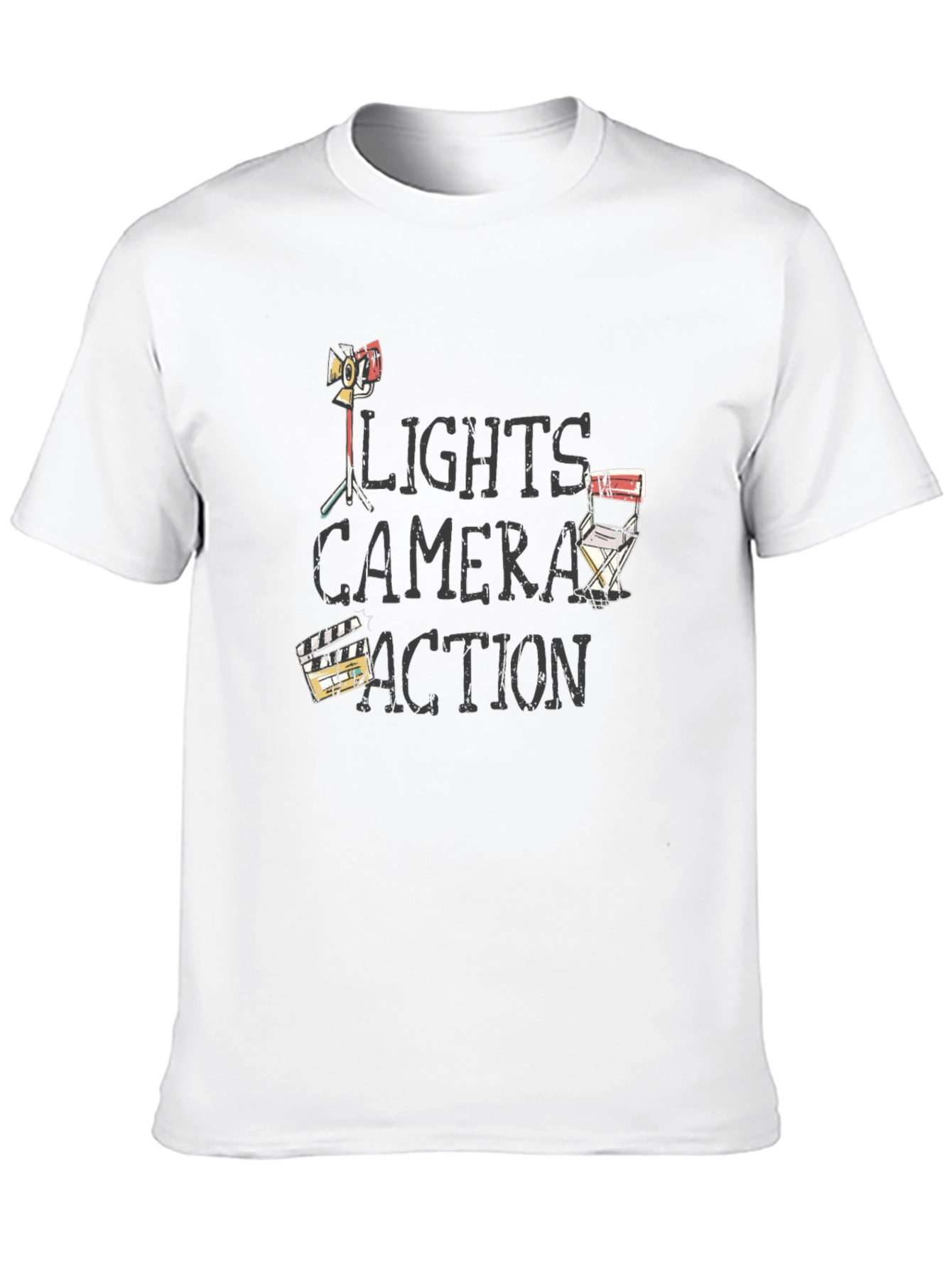 Camiseta Negra Luces Cámara Acción para Amantes del Cine