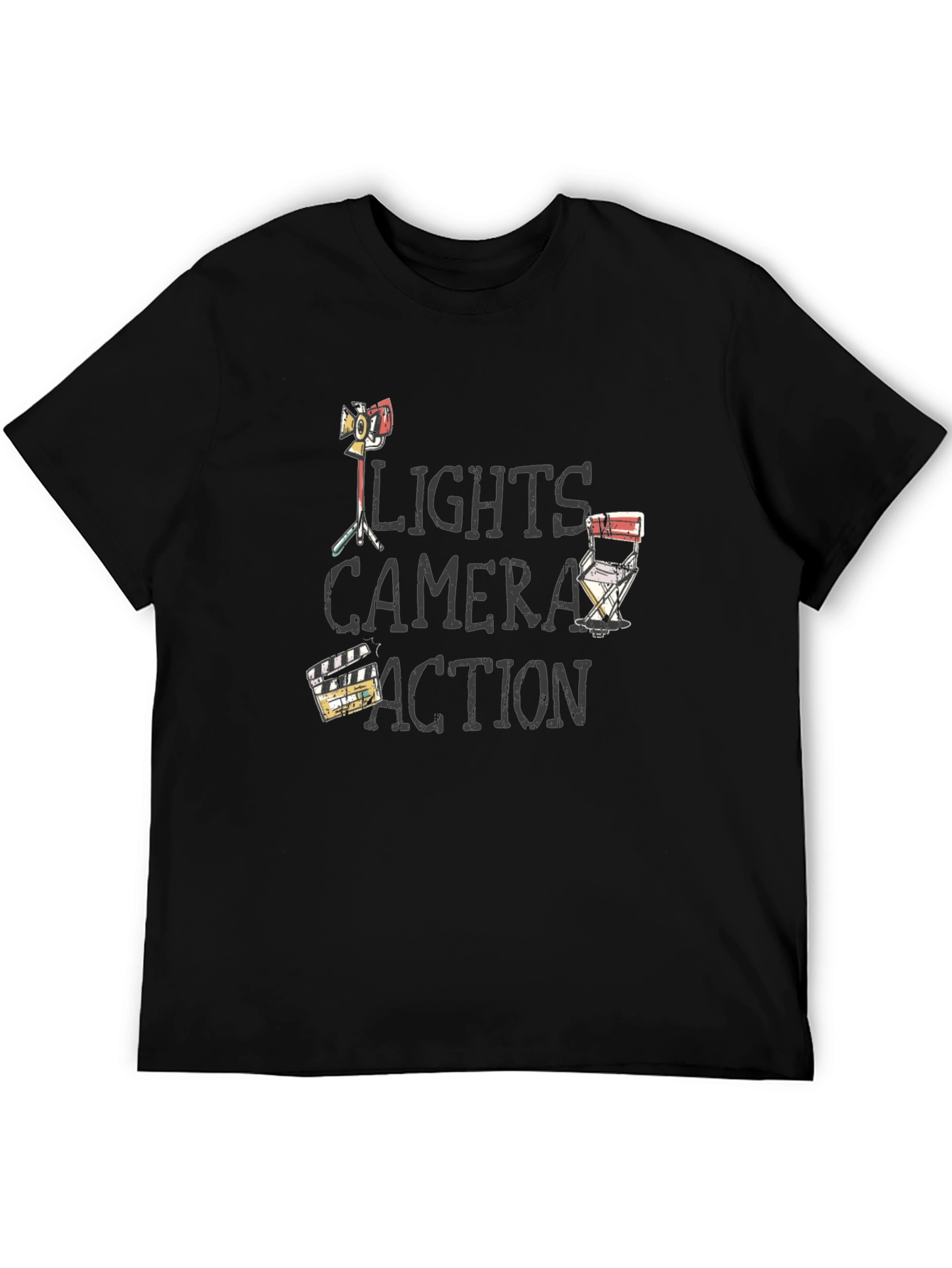 Camiseta Negra Luces Cámara Acción para Amantes del Cine