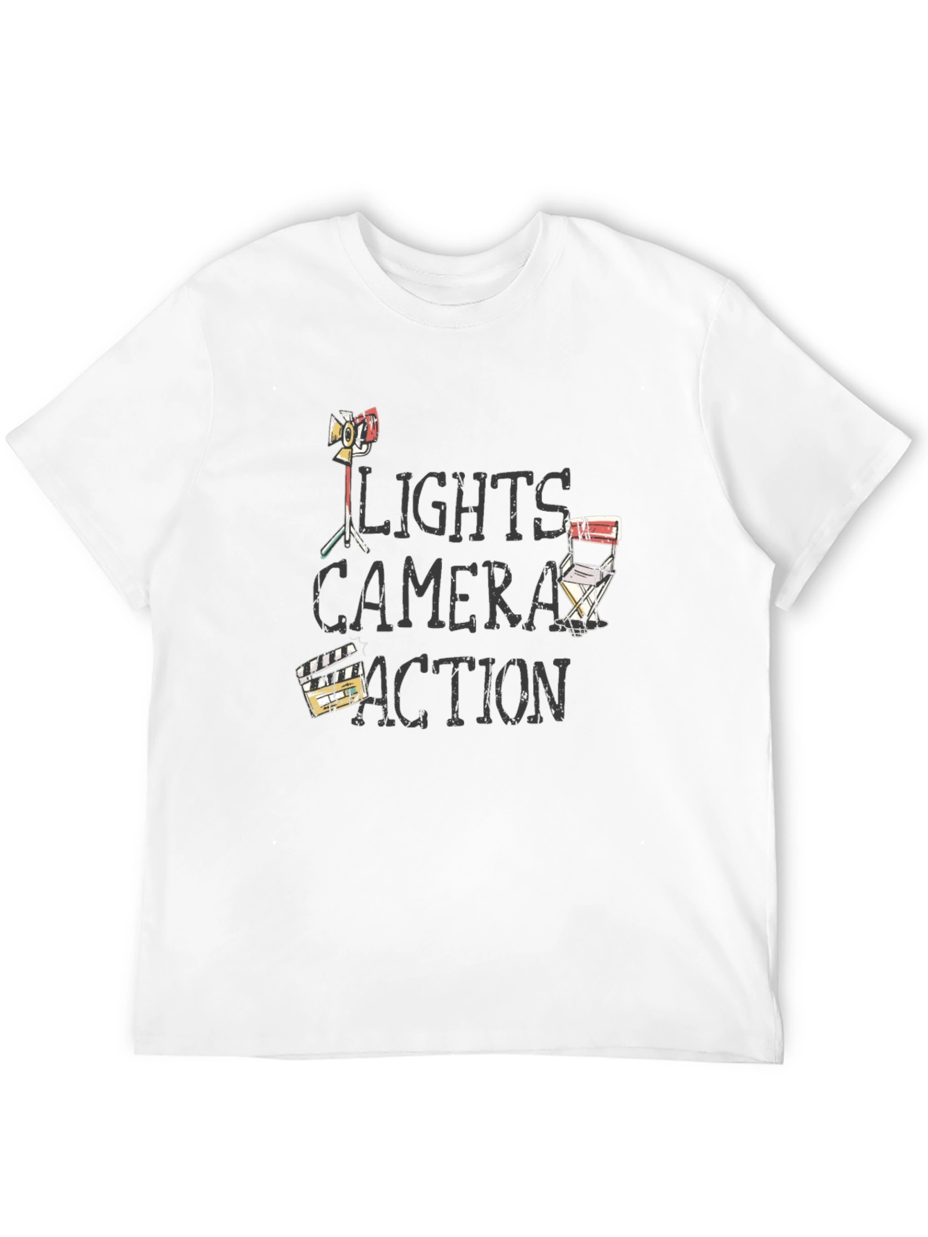 Camiseta Negra Luces Cámara Acción para Amantes del Cine