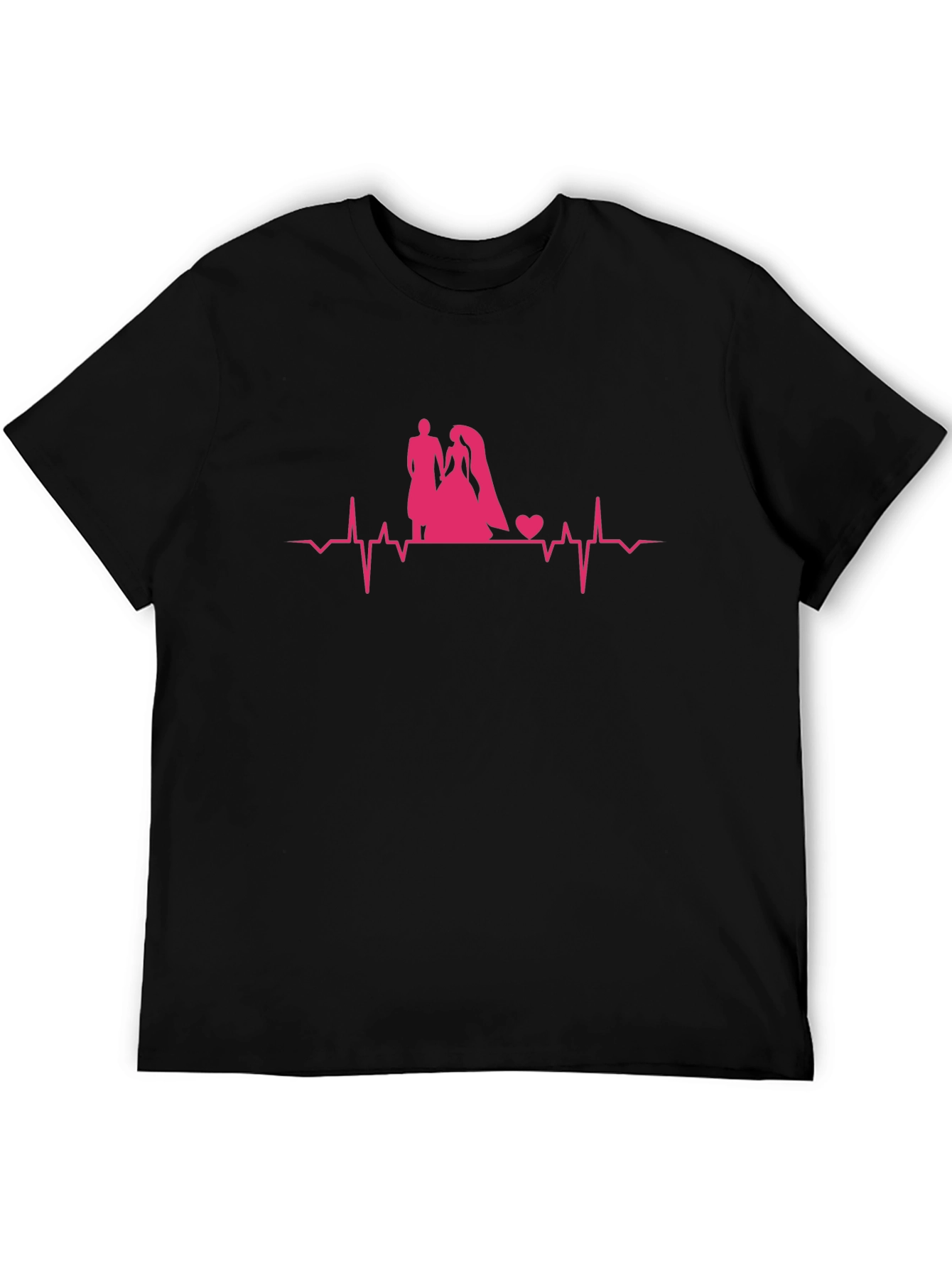 Camiseta Negra con Diseño de Boda Romántico
