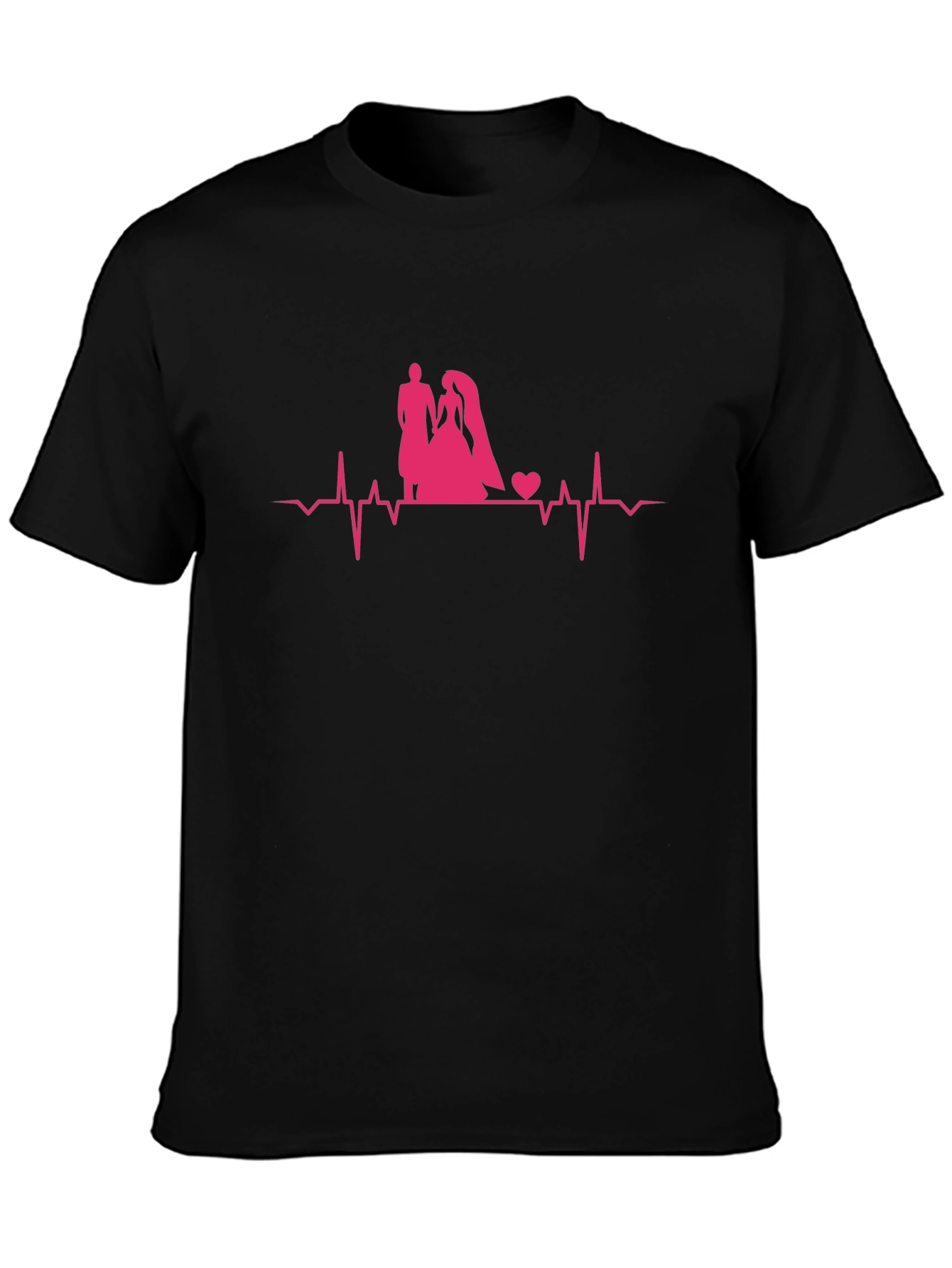 Camiseta Negra con Diseño de Boda Romántico