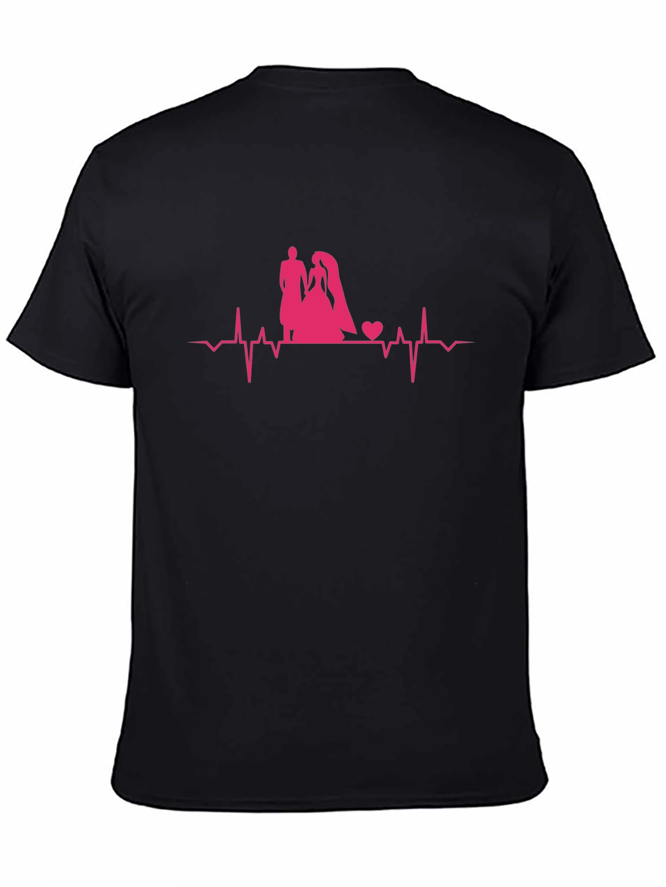 Camiseta Negra con Diseño de Boda Romántico