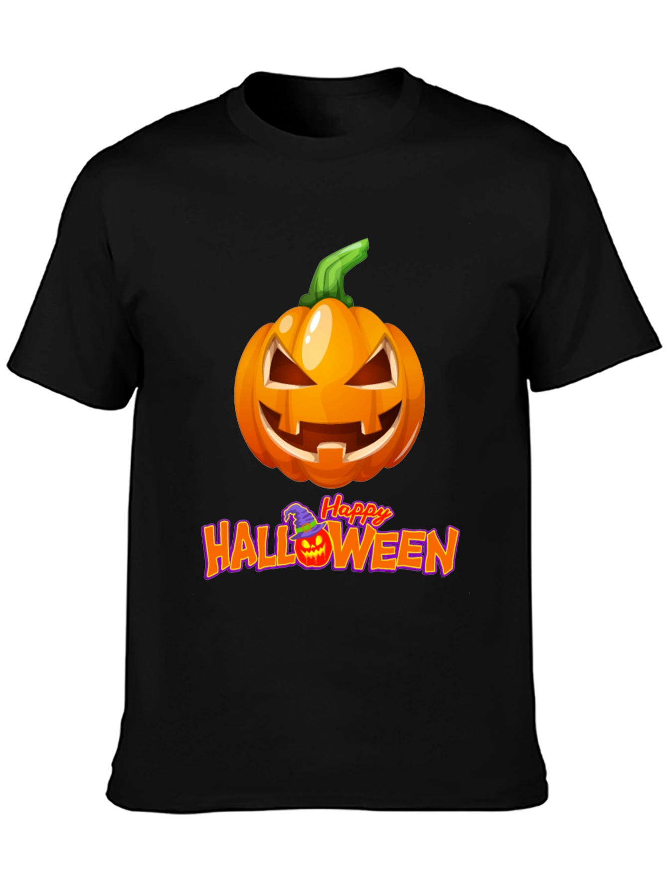 Camiseta Negra con Diseño de Calabaza Halloween