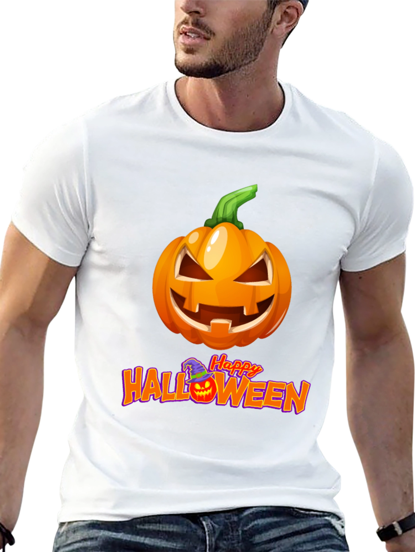Camiseta Negra con Diseño de Calabaza Halloween