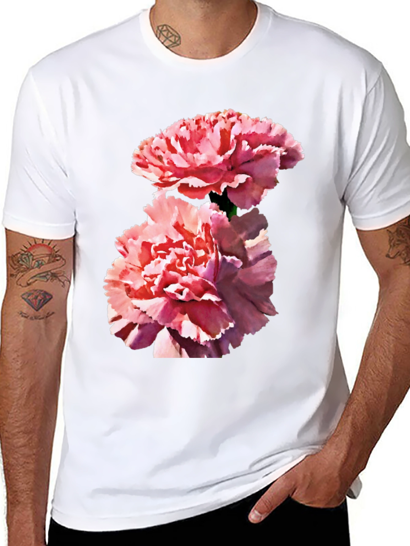 Camiseta Negra con Flores Rosadas para Hombre