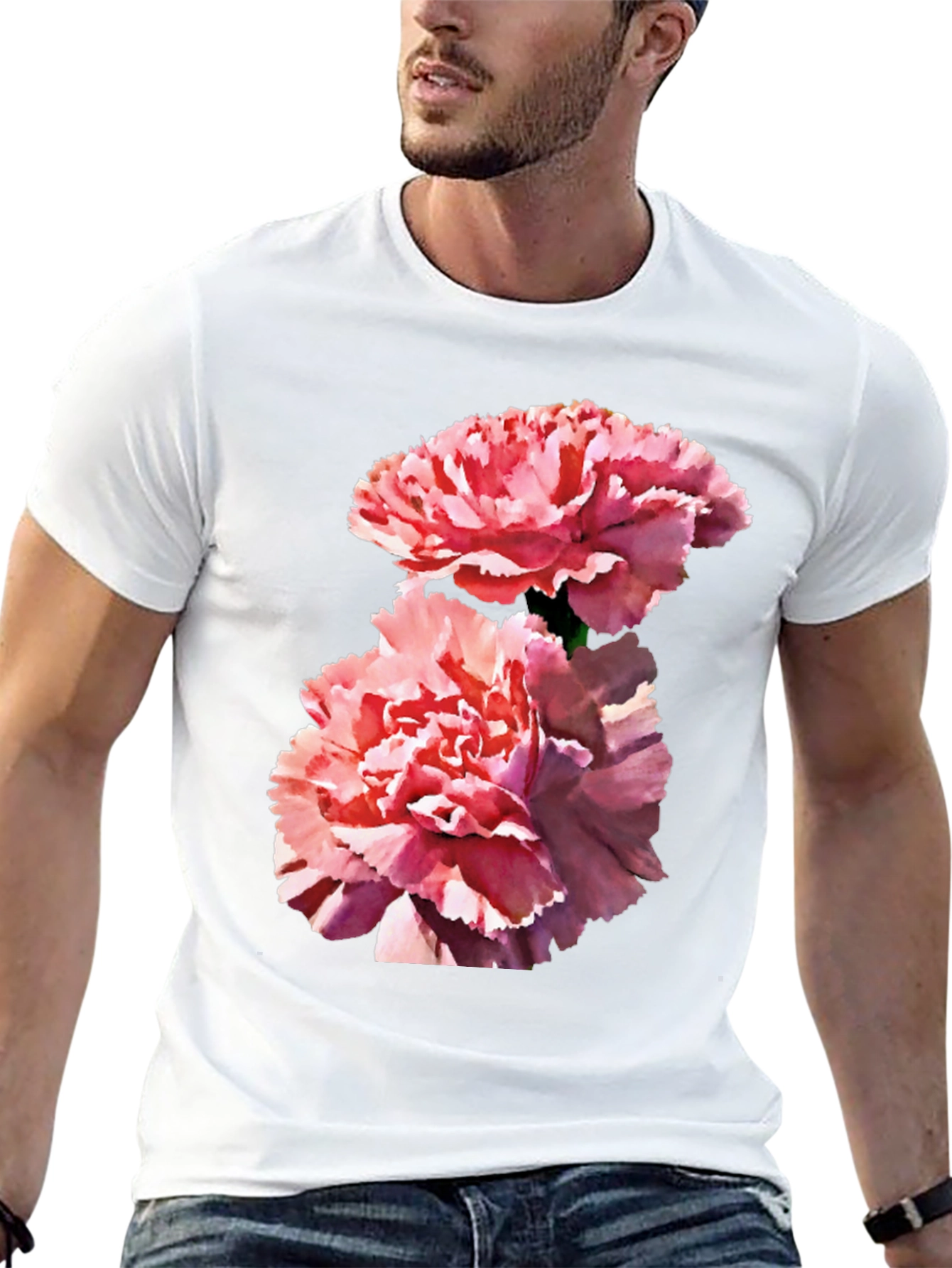 Camiseta Negra con Flores Rosadas para Hombre