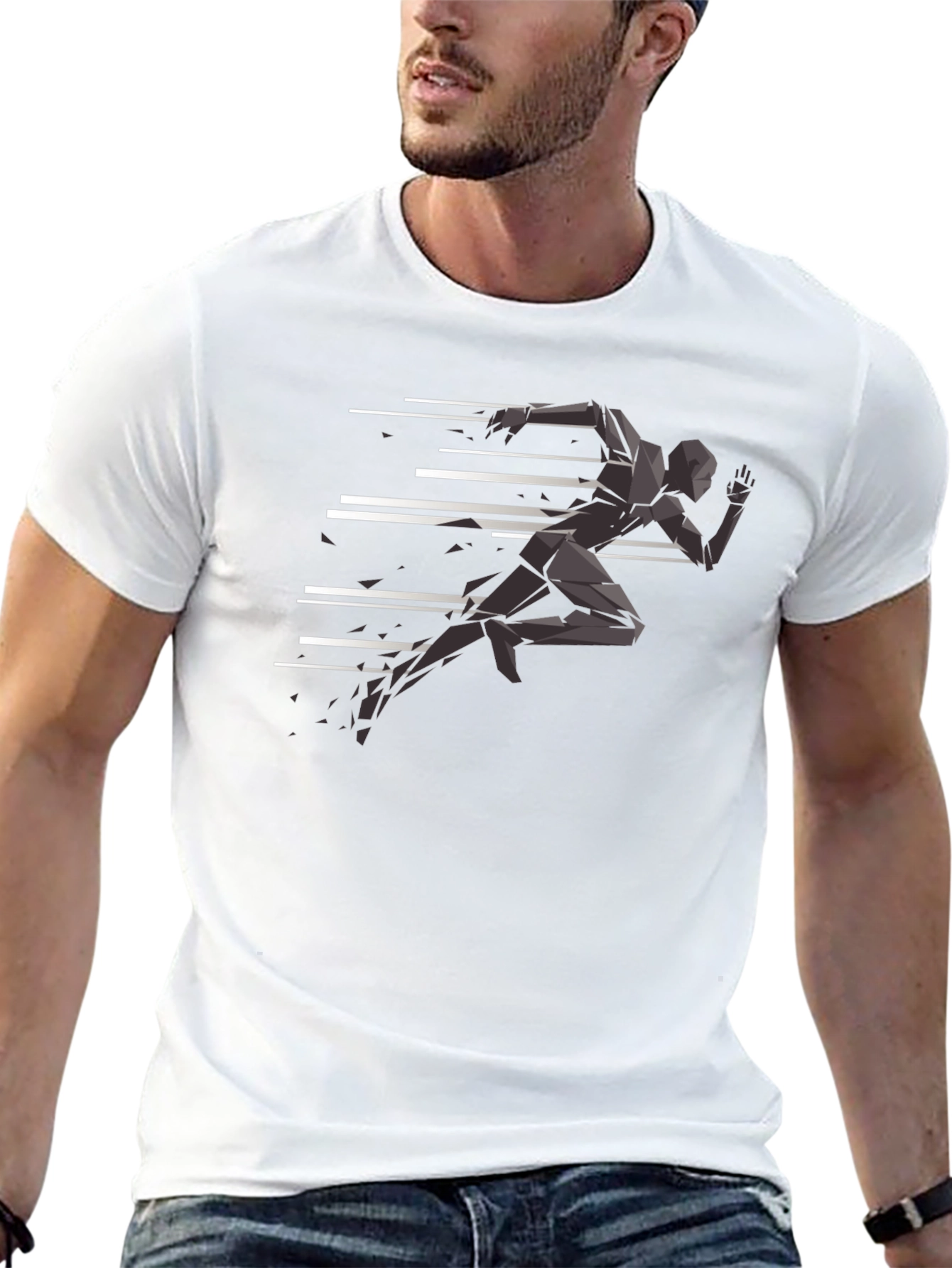 Camiseta Negra Hombre - Diseño Runner Abstracto