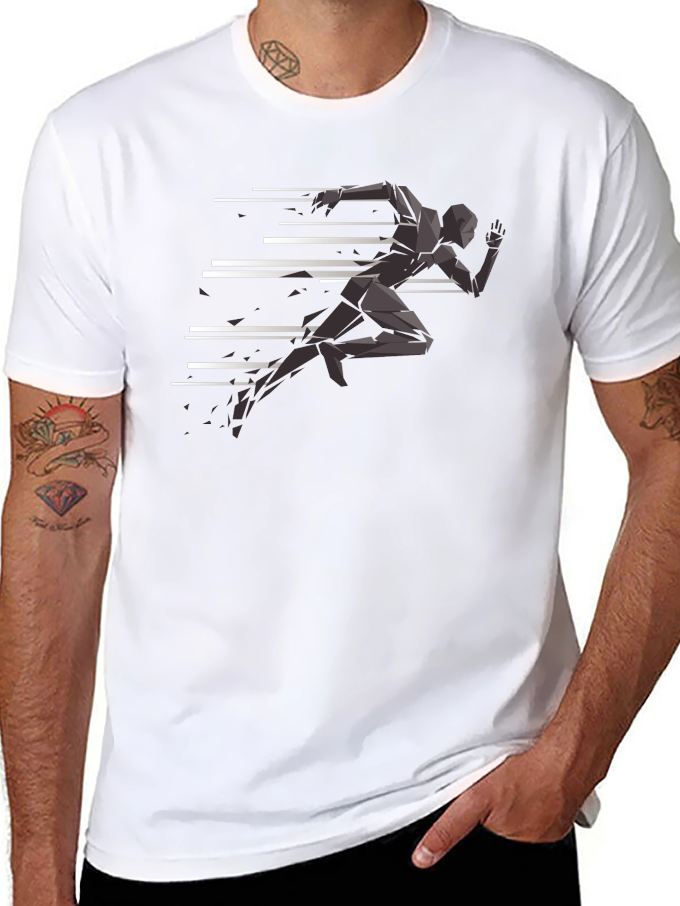 Camiseta Negra Hombre - Diseño Runner Abstracto