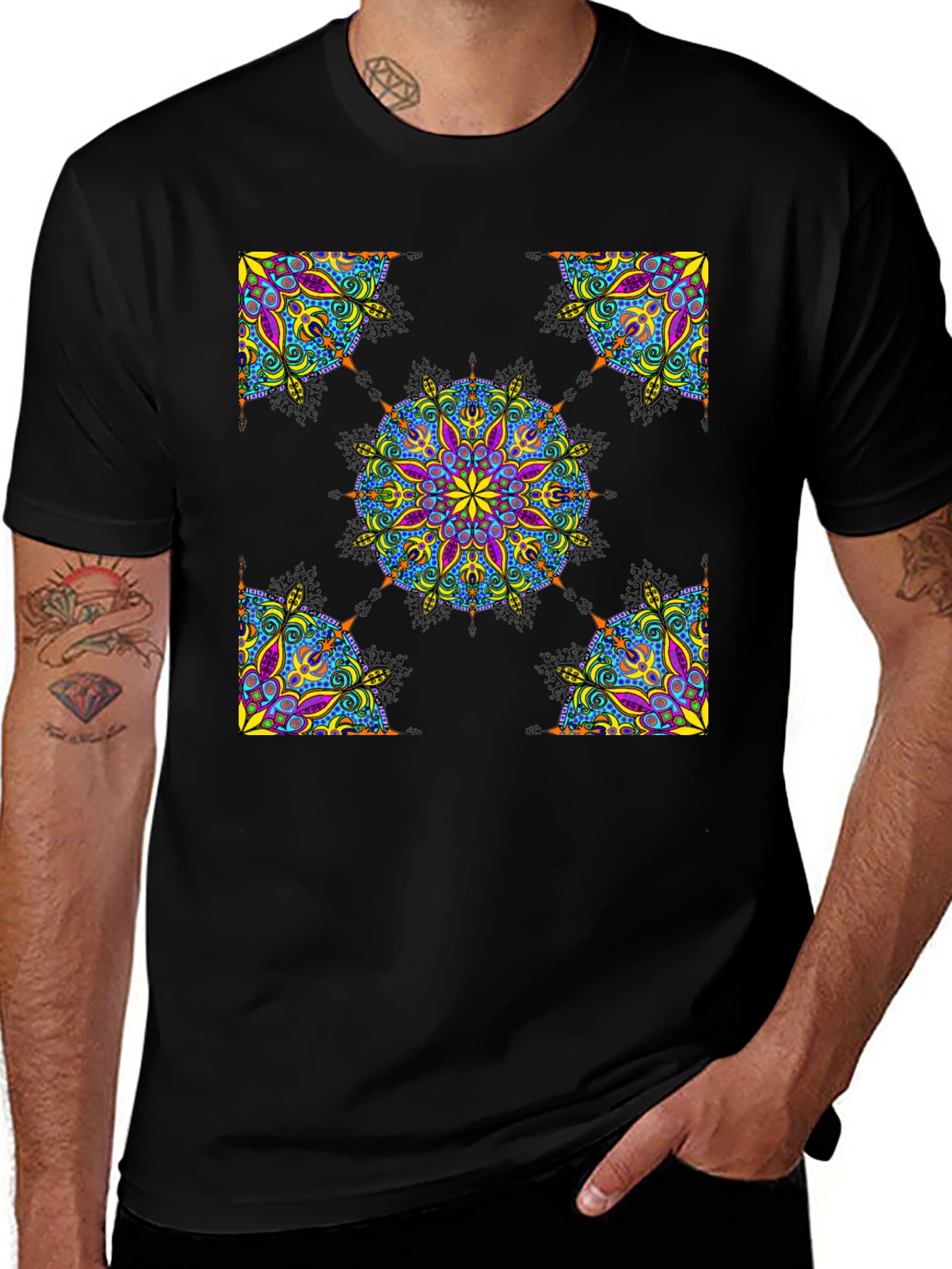 Camiseta Negra Mandala Abstracta