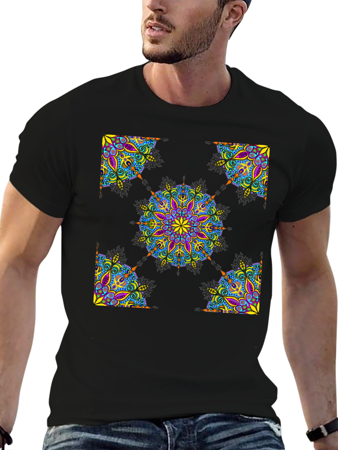 Camiseta Negra Mandala Abstracta