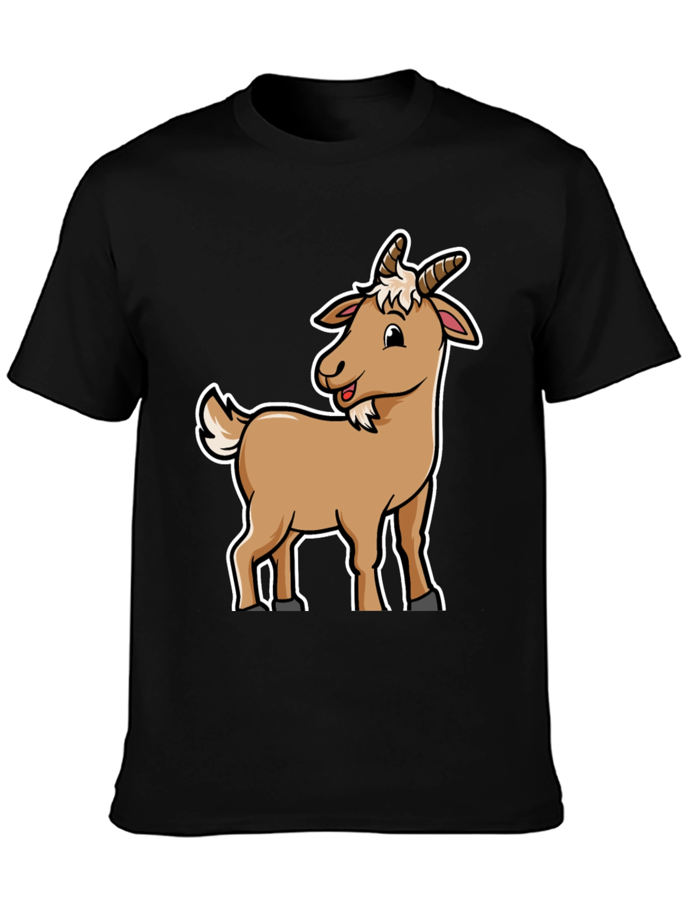 Camiseta Negra con Diseño de Cabra Divertida