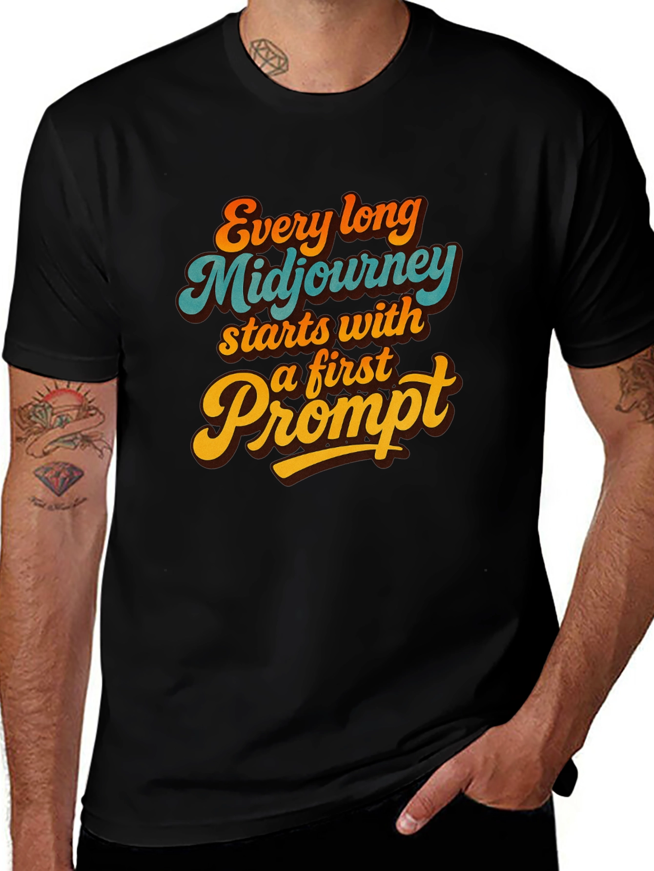 Camiseta Negra Estampada: Aventura Midjourney