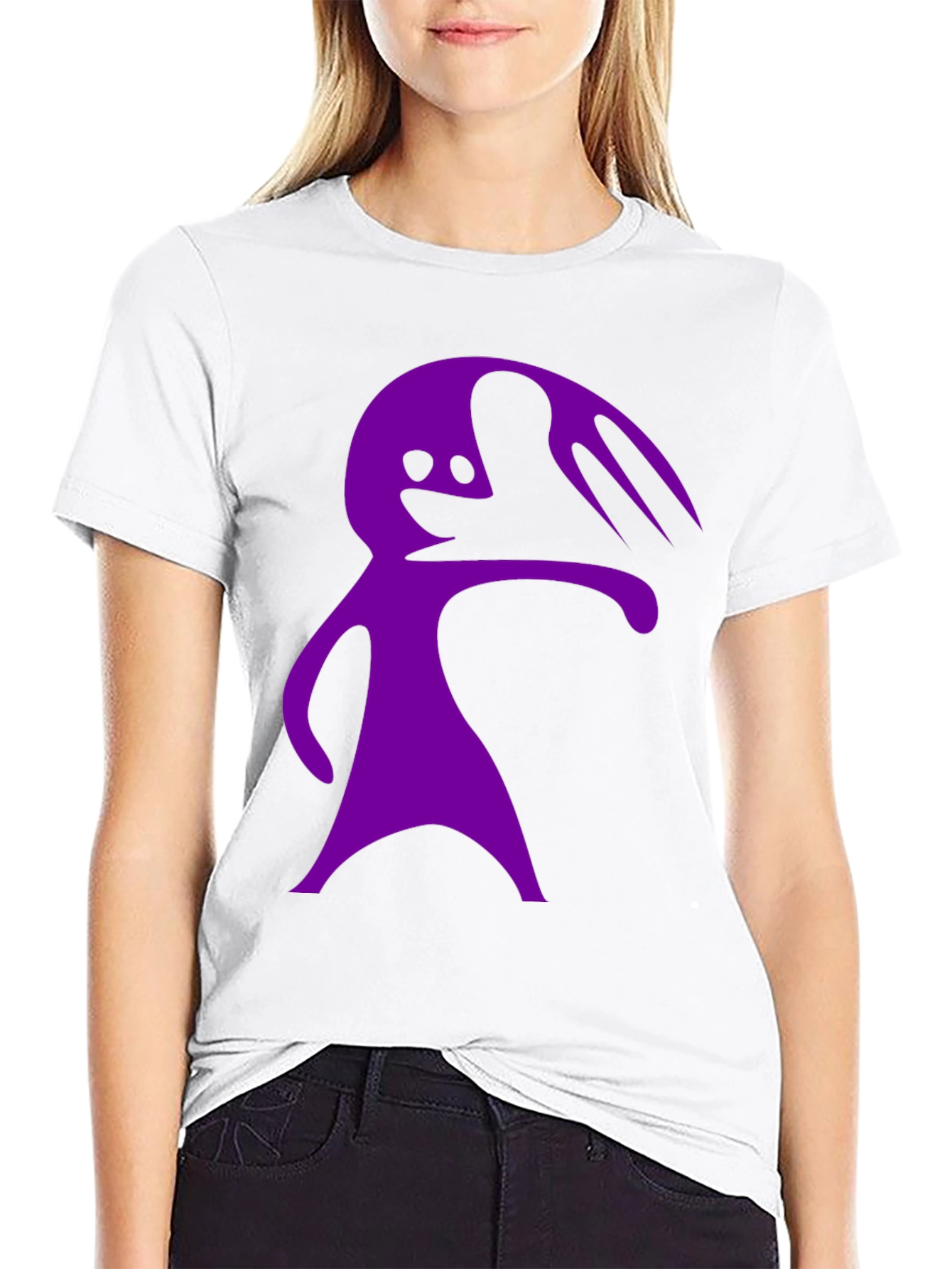 Camiseta Negra con Diseño Abstracto Morado
