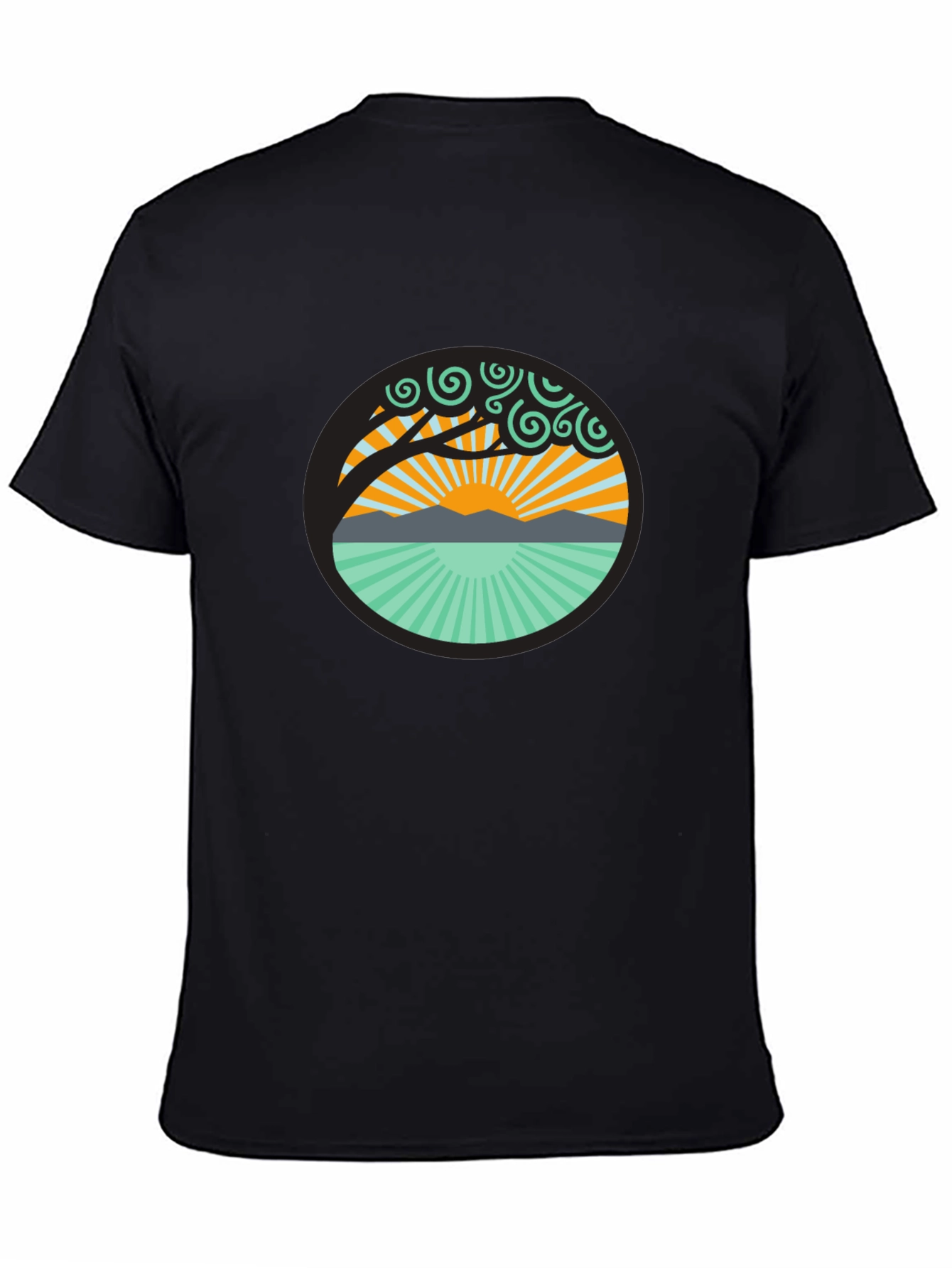 Camiseta Negra con Diseño de Naturaleza Circular