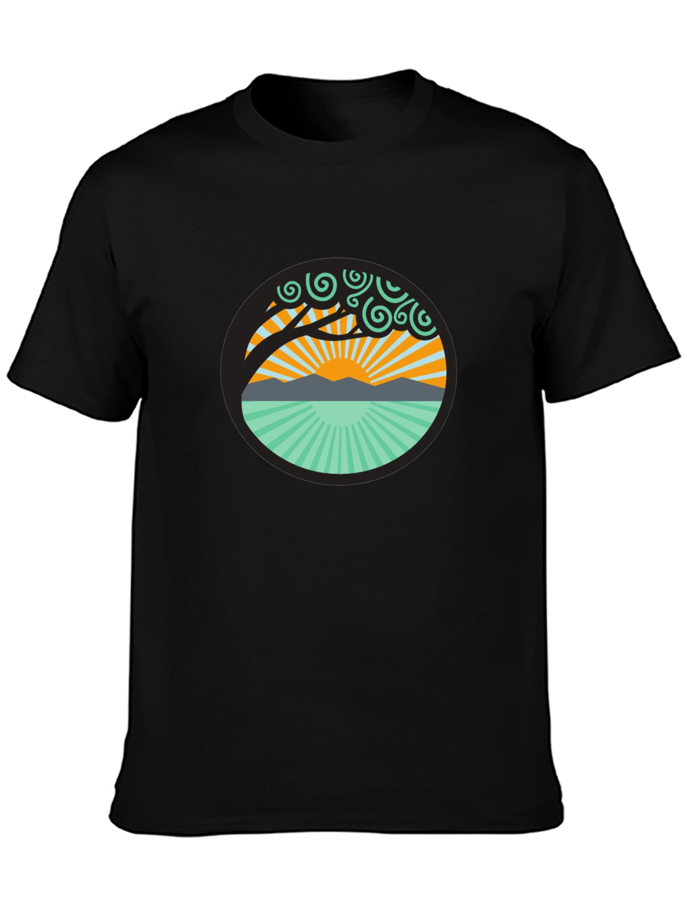 Camiseta Negra con Diseño de Naturaleza Circular
