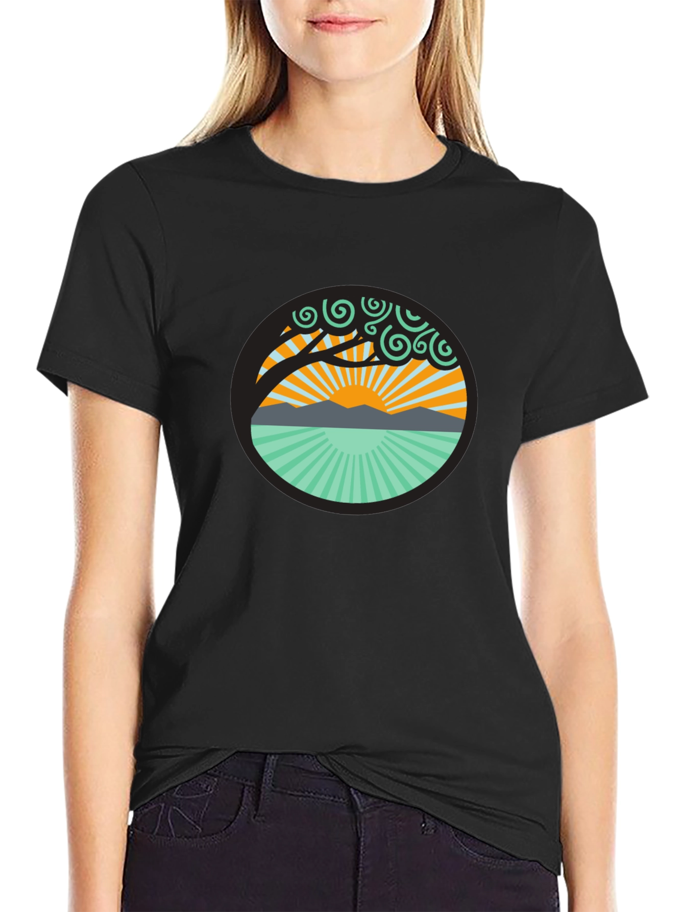 Camiseta Negra con Diseño de Naturaleza Circular