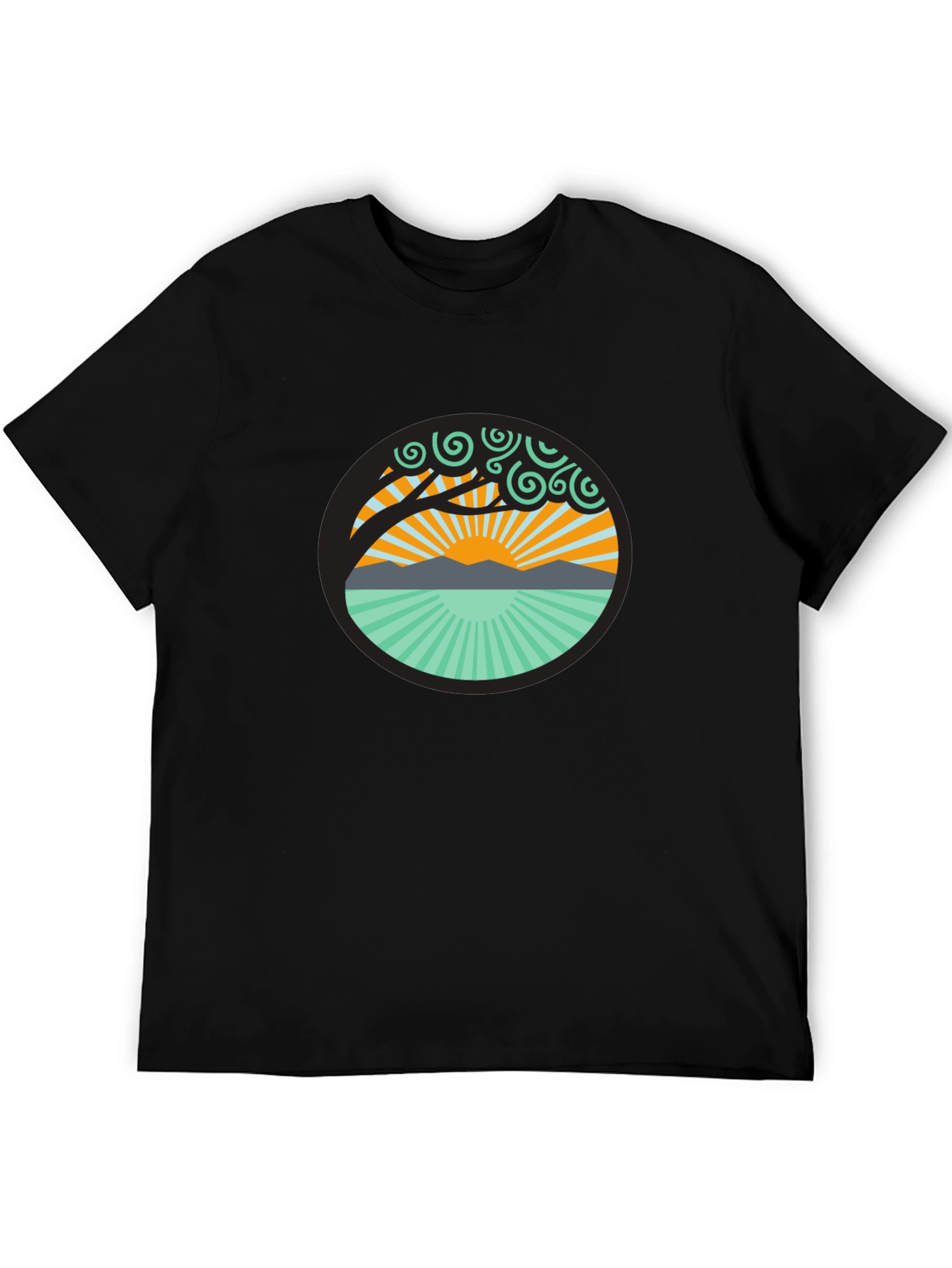 Camiseta Negra con Diseño de Naturaleza Circular
