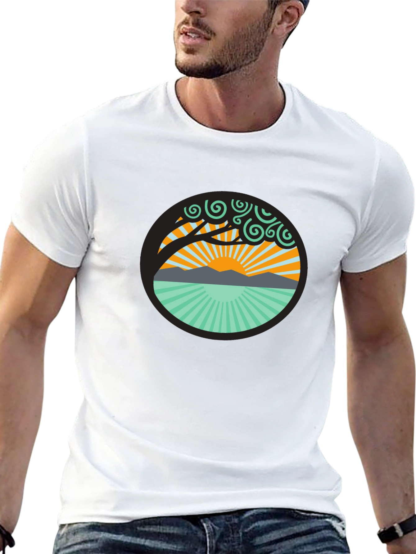 Camiseta Negra con Diseño de Naturaleza Circular