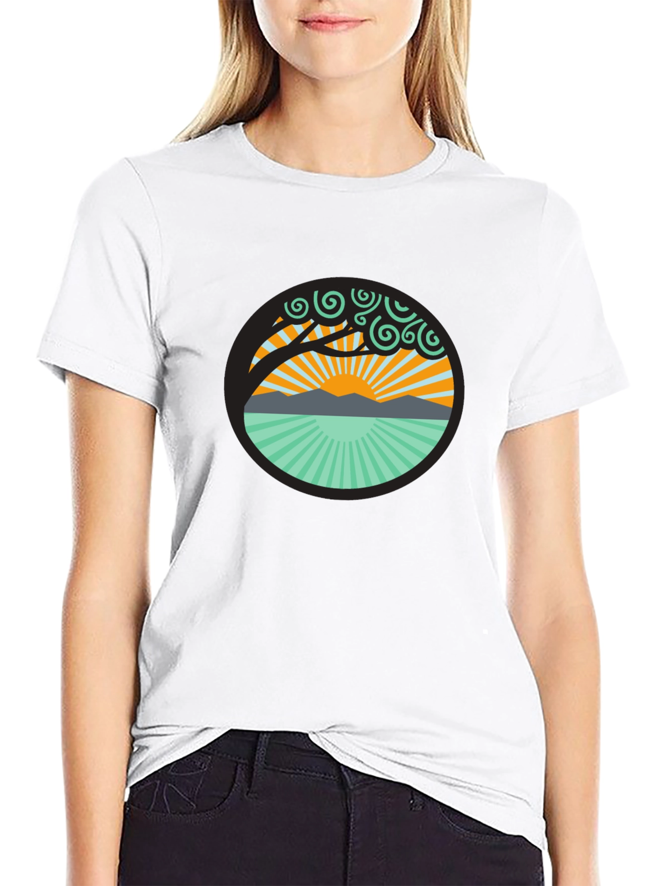 Camiseta Negra con Diseño de Naturaleza Circular