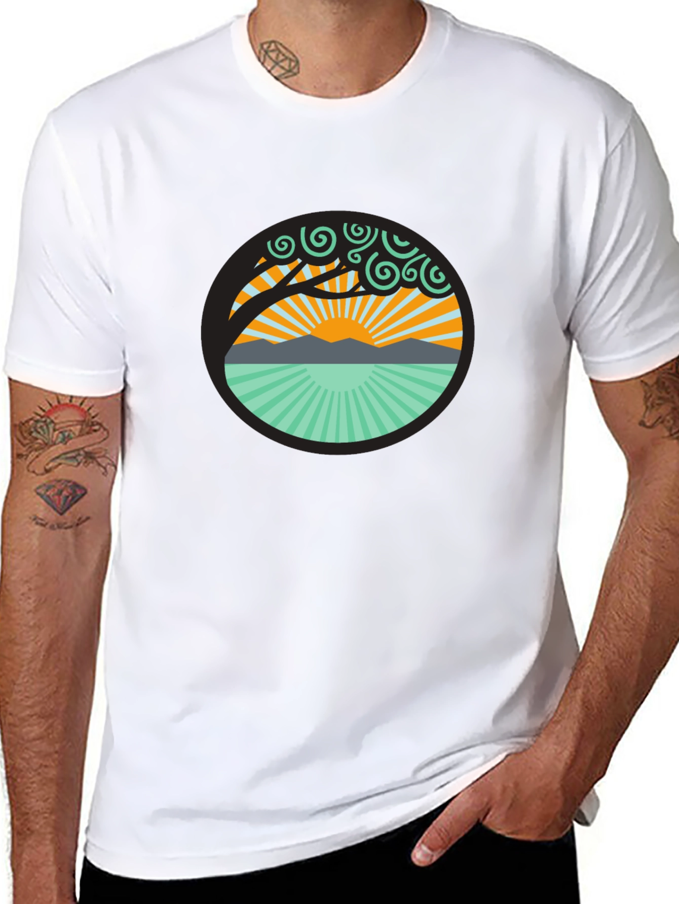 Camiseta Negra con Diseño de Naturaleza Circular