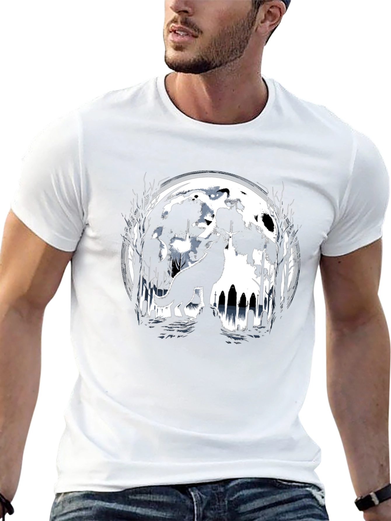 Camiseta Negra Lobo Aullando Luna